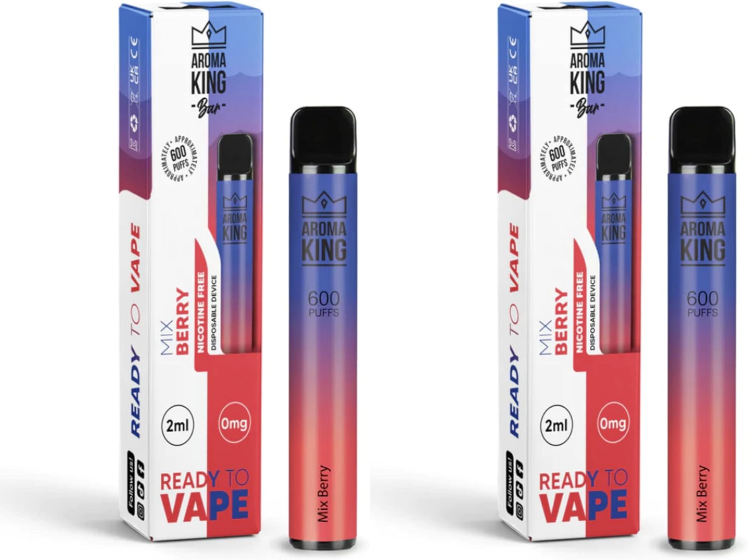 Aroma King Disposable bar with Prefilled Vape Juice, (2 Pack) E