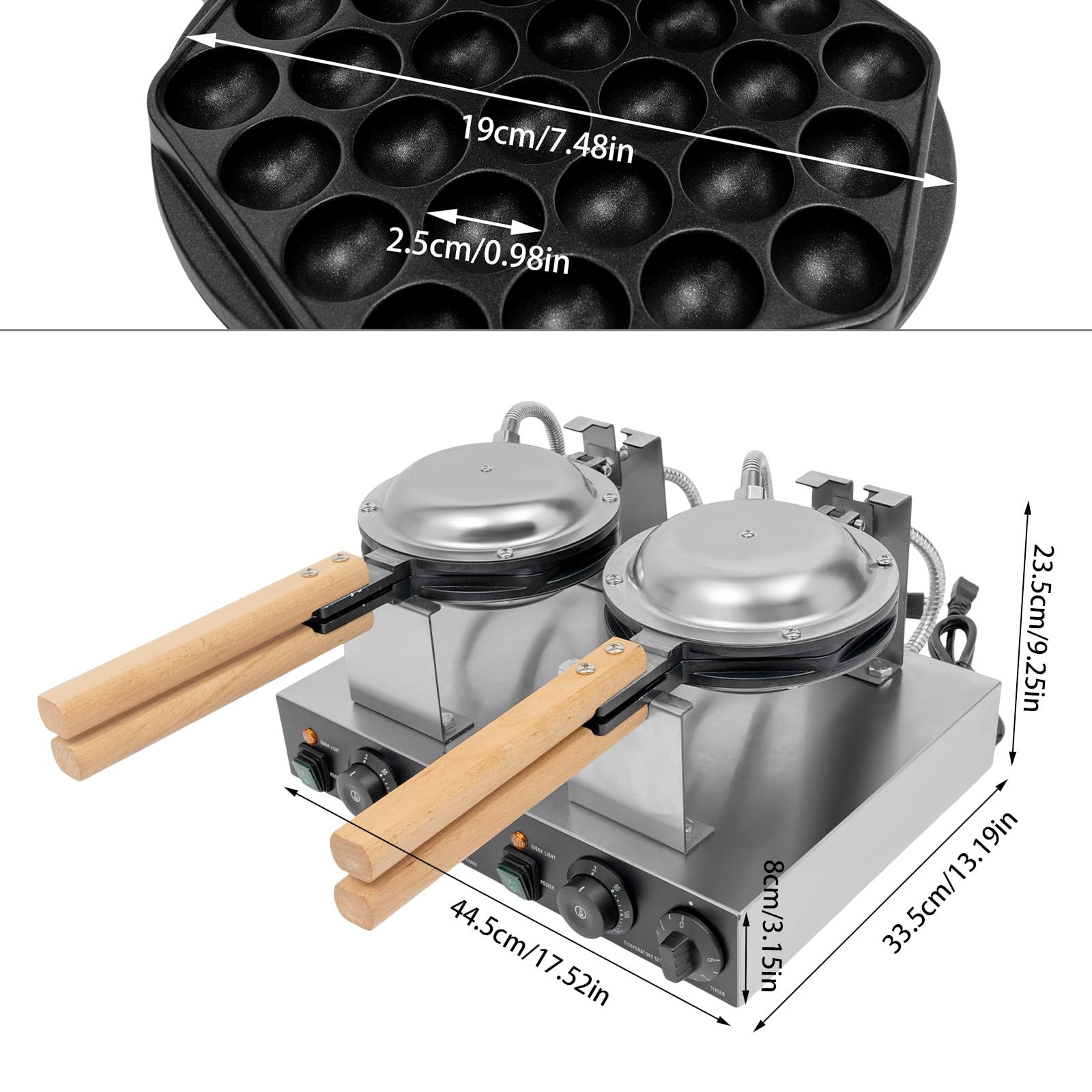 Commercial Electric Waffle Maker, 2830W Double Head 180° Rotating Honeycomb Egg Waffle Making Machine Heating Machine w/Time & Temp Control, for Home Kitchen Bakeries Restaurant Snack Pancake Dessert
