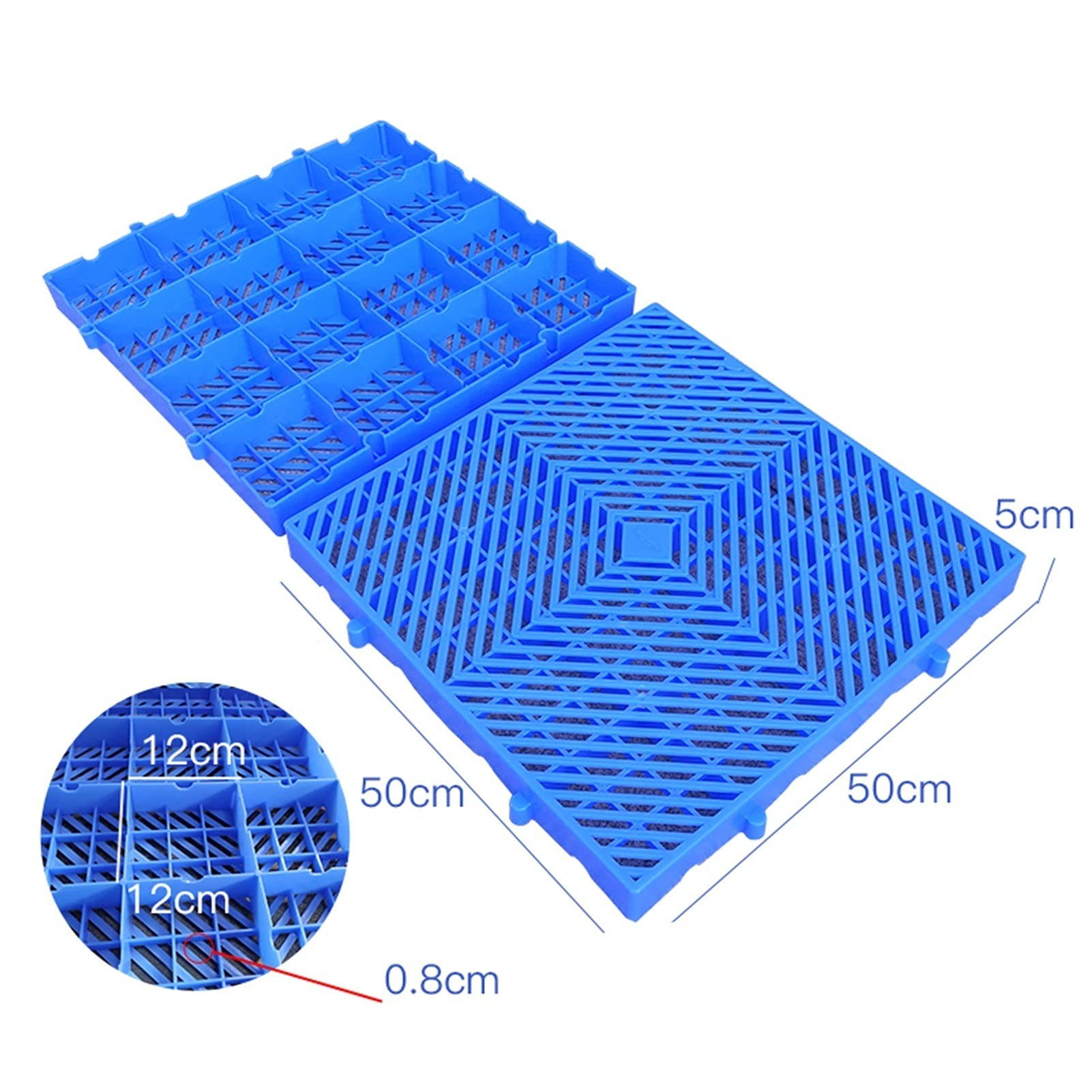 Leichte Kunststoffpaletten mit verschleißfestem, wasserdichtem Gitter, einfach zu stapeln und 5 cm hoch, blau, 5 Stück, ideal für Innenlager und Gartenlagerung