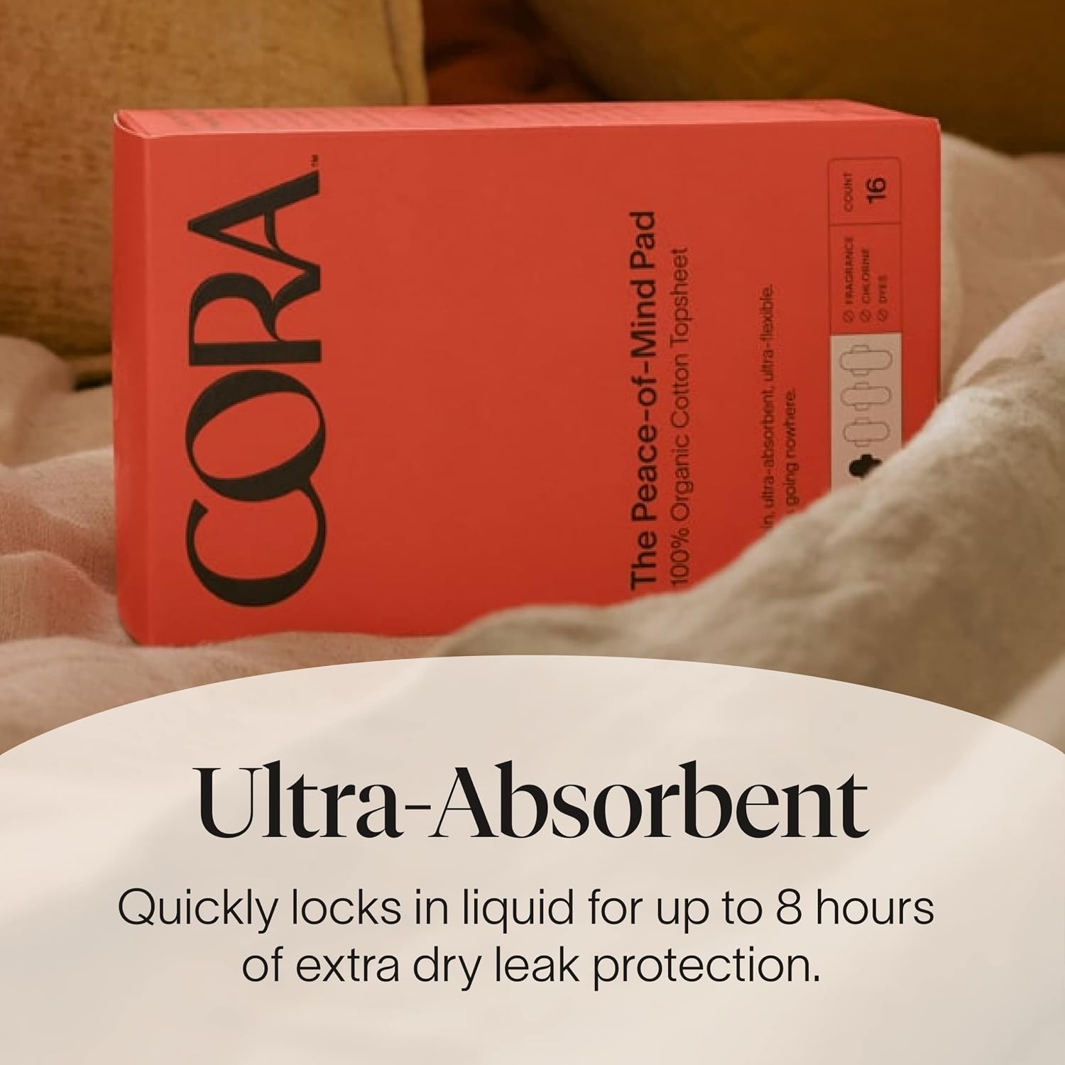 Cora Organic Pads | Ultra Thin Period Pads with Wings | Regular Absorbency | Ultra-Absorbent Sanitary Pads for Women | 100% Organic Cotton Topsheet (36 Count)