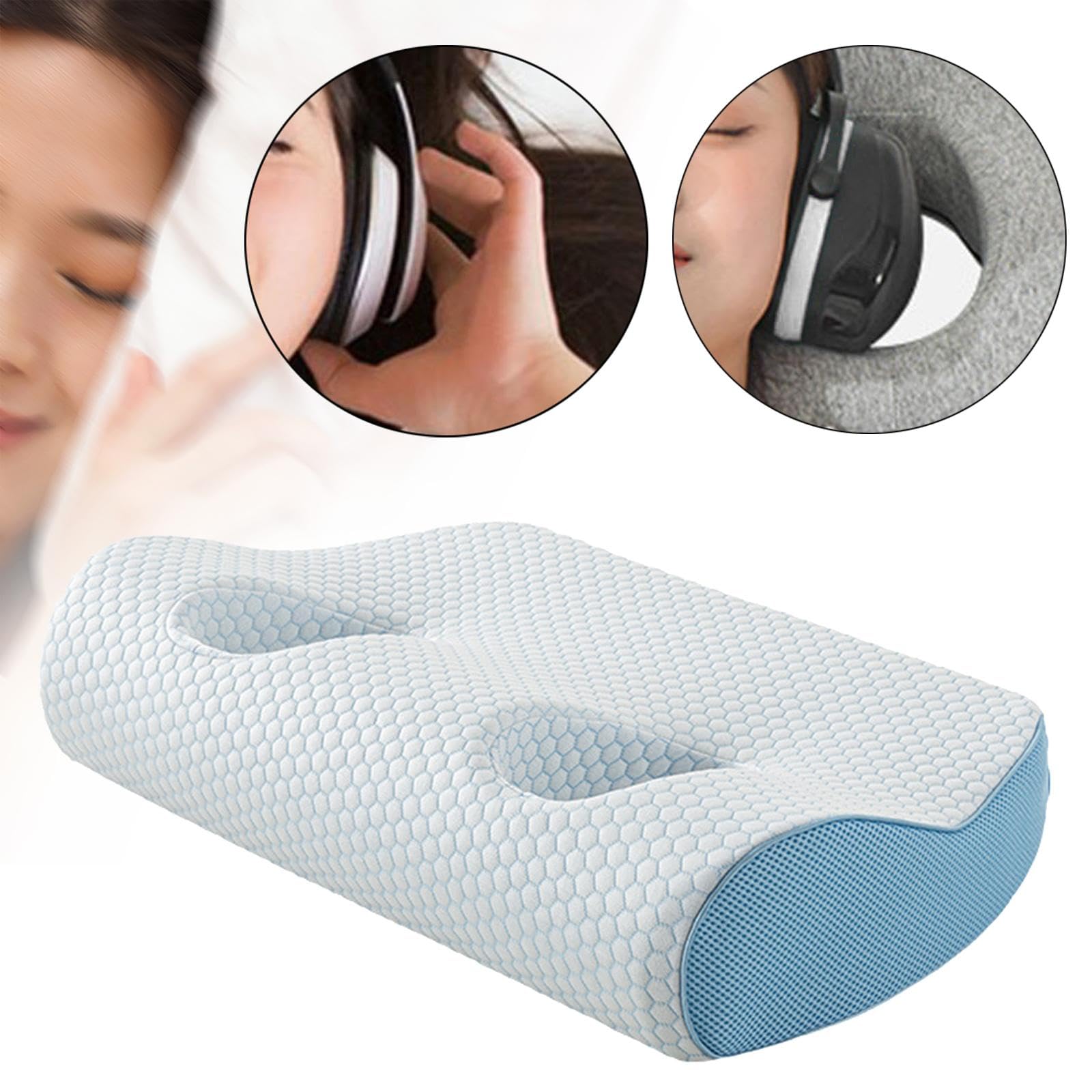 Ohrpolster mit Löchern aus Memory-Schaum, ergonomisch, weich, bequem und atmungsaktiv für Kopfhörer; Nackenkissen, Rindenblau