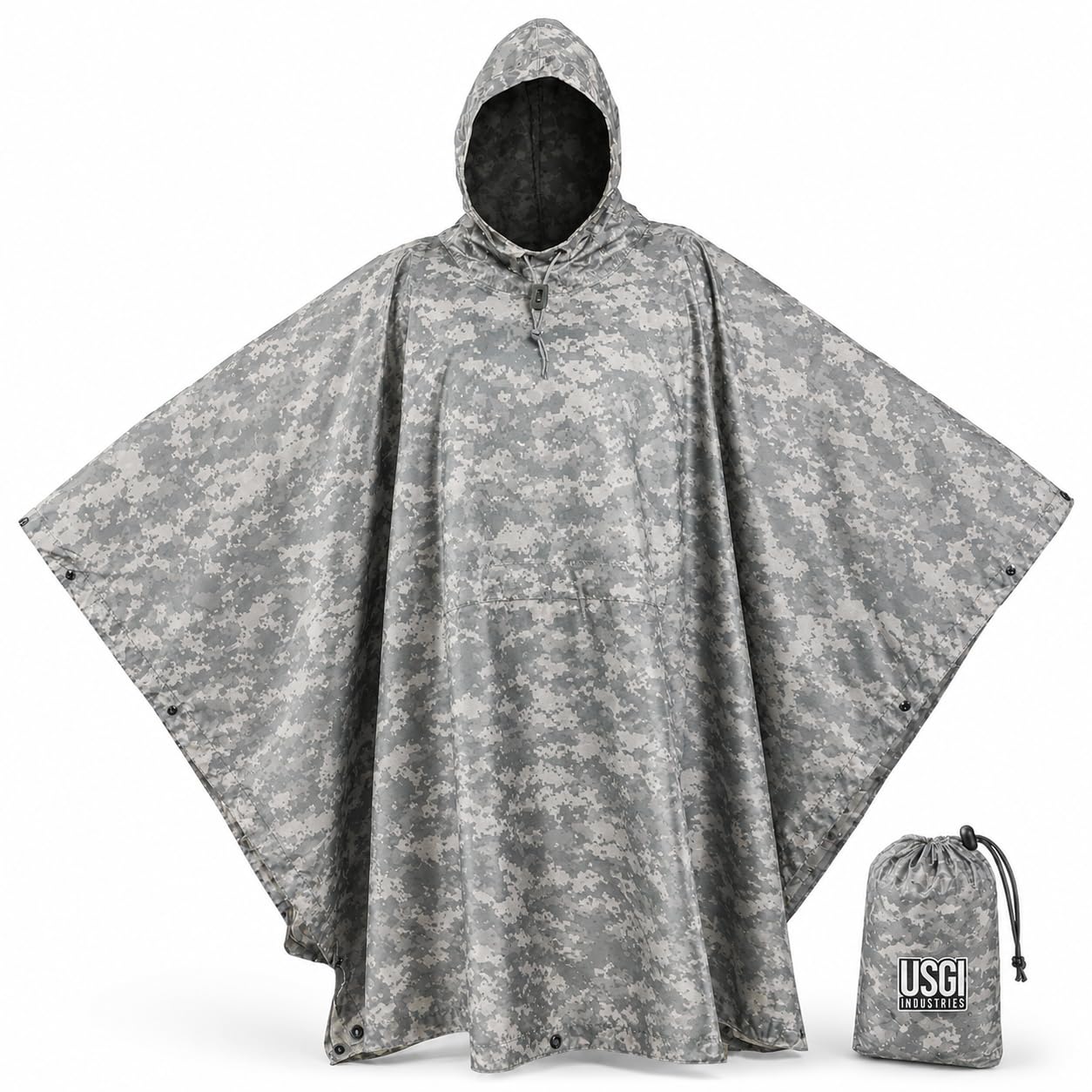 USGI Industries Military Style Poncho Multi Use Rip Stop Camouflage Rain Poncho, Acu, One size