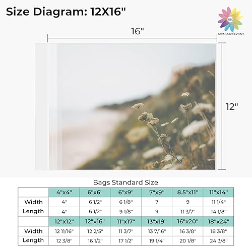 Miniatura 2 de Mat Board Center, fundas transparentes de 12 x 16 pulgadas, bolsas de polipropileno resellables con solapa, paquete de 100 unidades