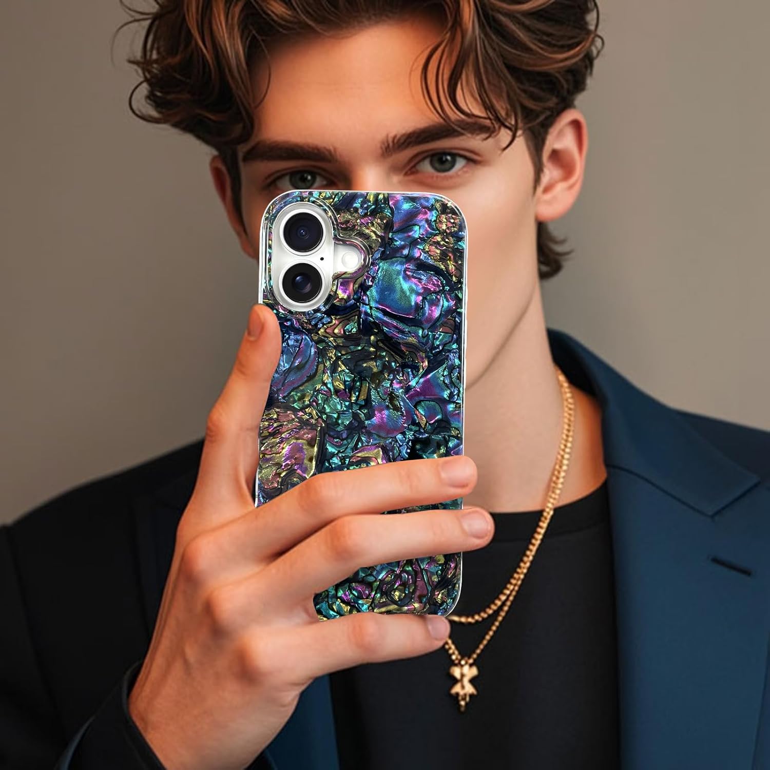 Magnetic for iPhone 17 Case, Luxury Colorful Abalone Shell Phone Case for Women Men, Compatible with MagSafe, Cute Sparkle Glossy Shockproof Protective Cover, Colorful Abalone