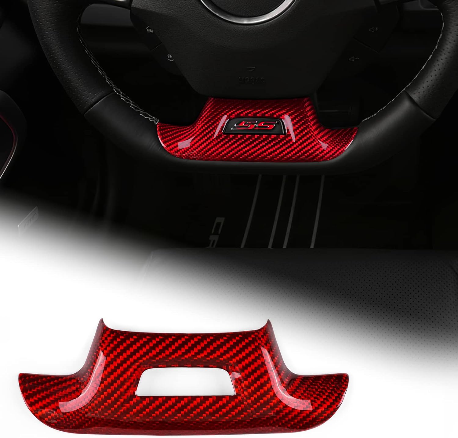 AIRSPEED for Camaro Steering Wheel Chin Frame Cover Carbon Fiber Steering Wheel Cover Interior Trim Accessories Compatible with Chevrolet Camaro 2016-2021, Deluxe Version (Red)