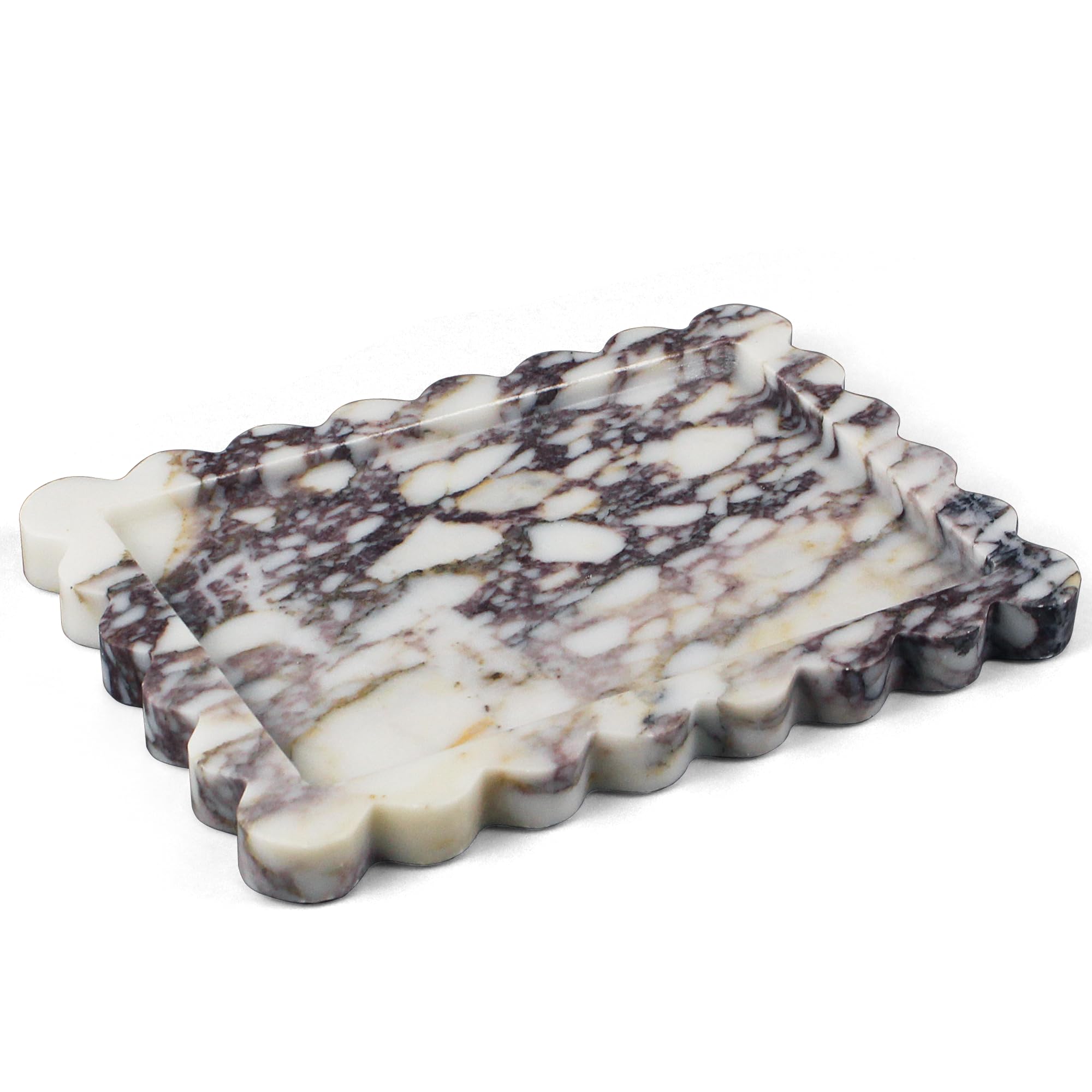 Luksusowa fioletowa taca marmurowa Calacatta, 100% naturalny, dekoracyjny talerz do serwowania do łazienki, kuchni, komody - 27 x 20 cm, elegancka dekoracja domu