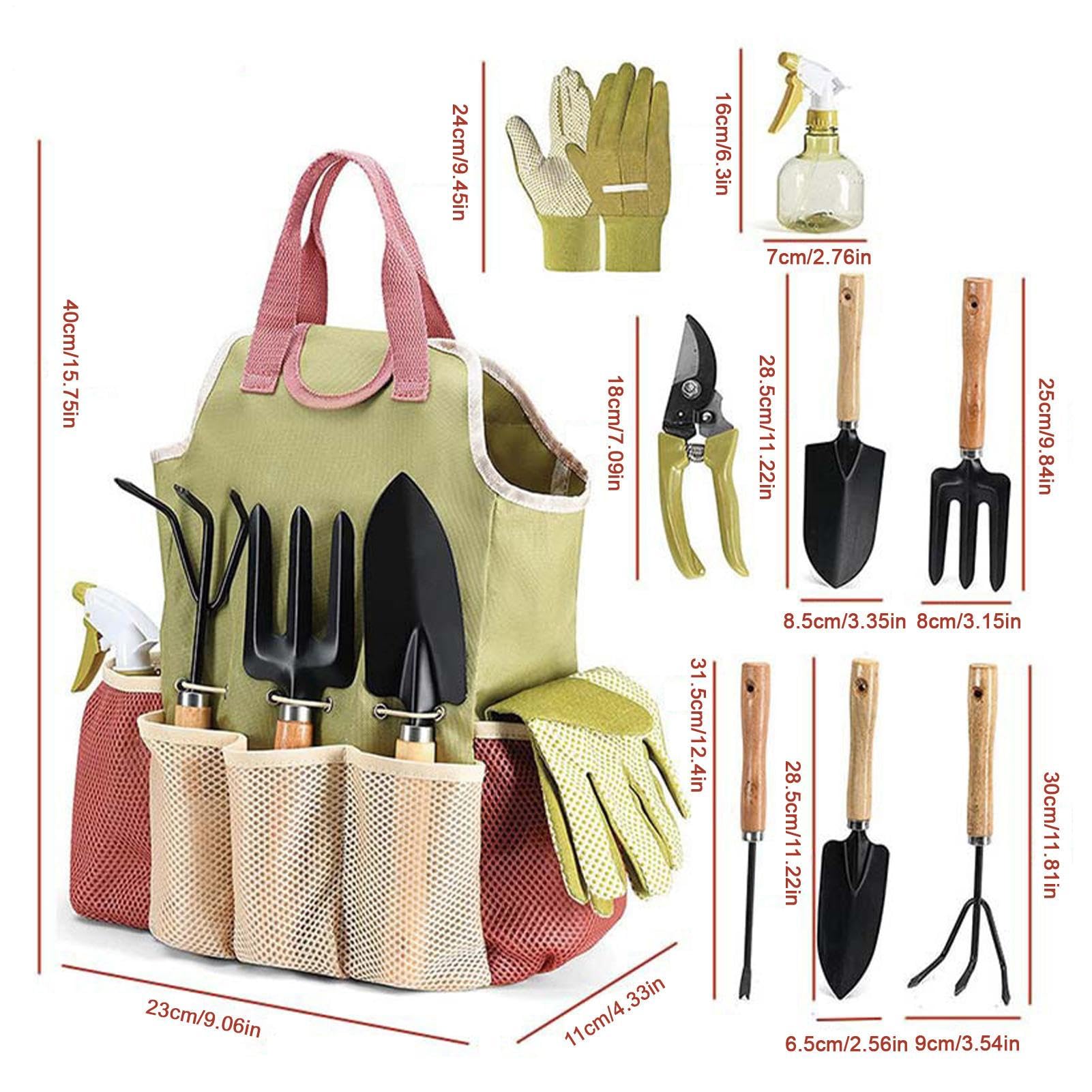 Kit de Herramientas de Jardinería Kit de Equipo de Plantación de 9 Piezas | Herramientas de Plantación Resistentes Para Invernadero Césped Patio Recorte Poda Deshierbe Excavación Corte Jardín
