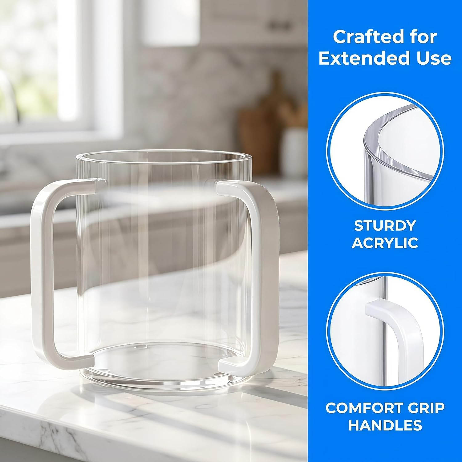2 Pcs Judaica Hand Washing Cups, Dual Handle Acrylic Netilat Yadayim