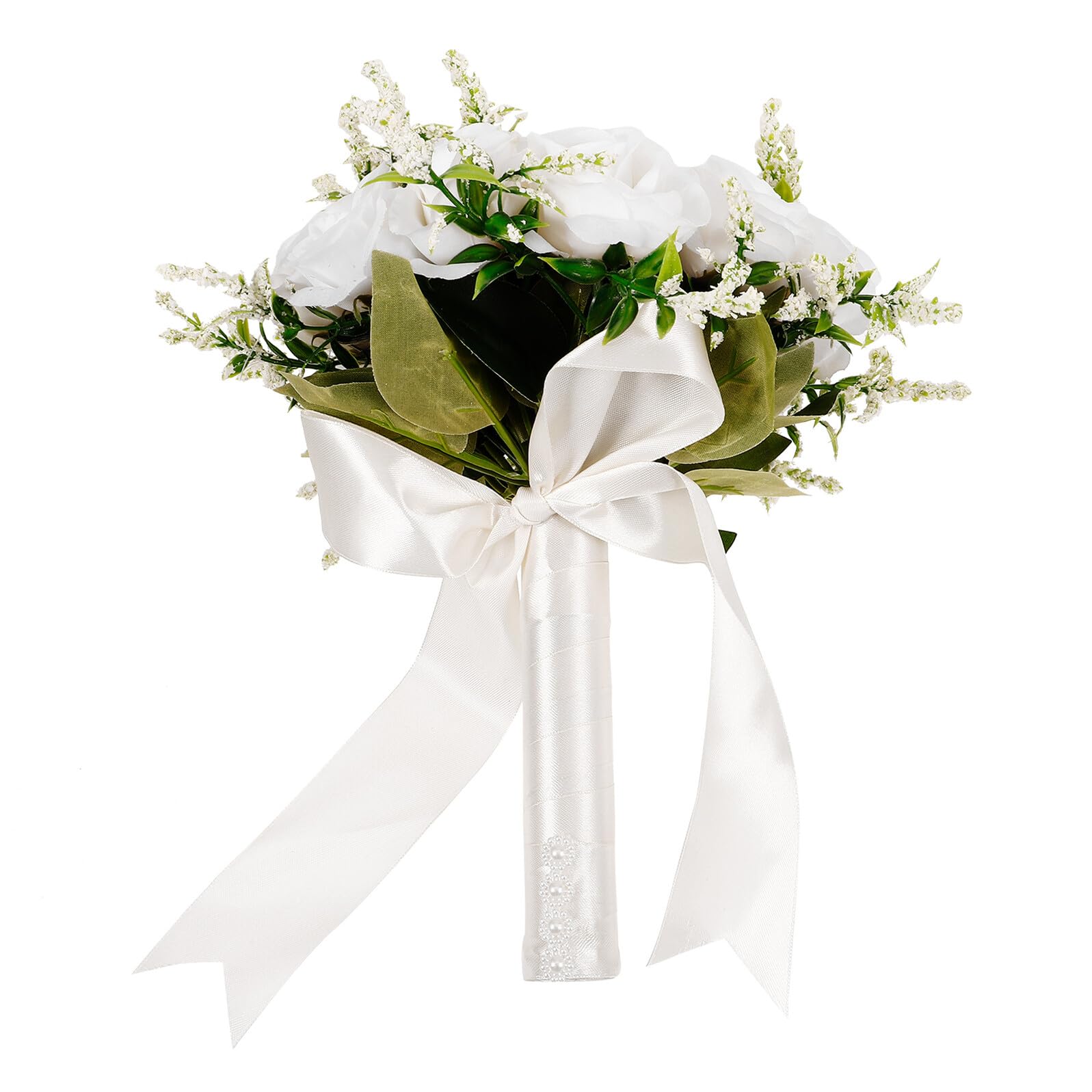 Bouquet da Sposa in Seta e Plastica Bianco Elegante e Nobile per Decorazione Festa e Party di Compleanno Fiori Artificiali Effetto Reale