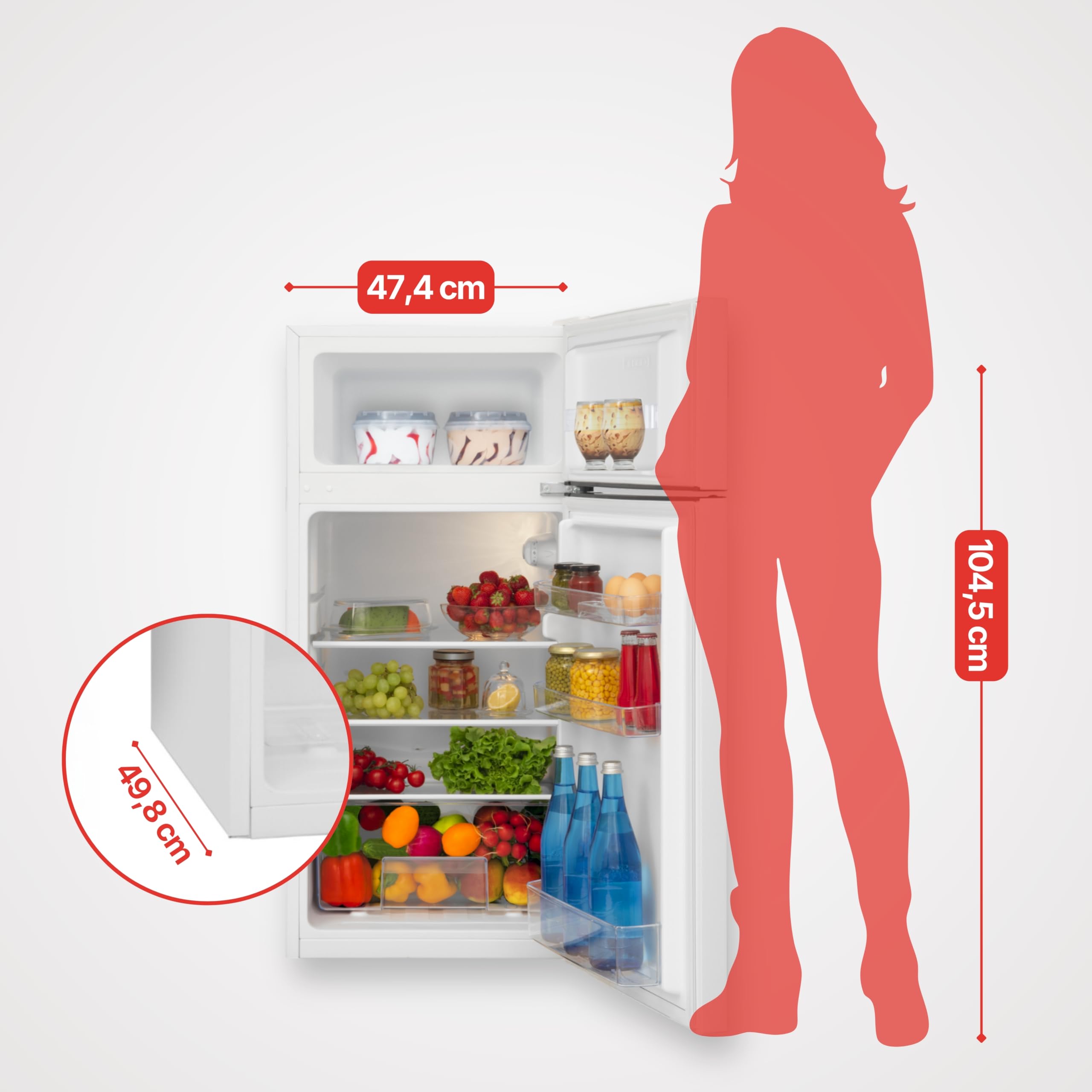 Amica Kühl Gefrierkombination freistehend mit Gefrierfach oben 105 cm Höhe 112 l Nutzinhalt LED Beleuchtung FrostControl - Weiß