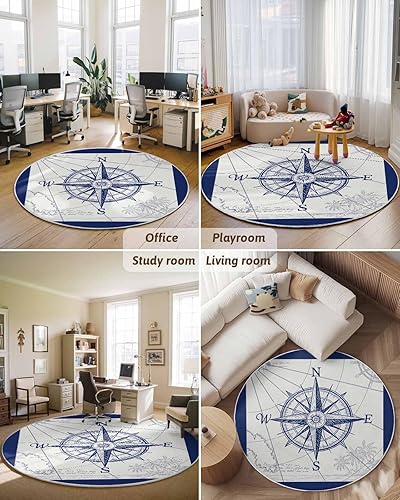 Miniatura 7 de Alfombra redonda de brújula náutica de 6 pies, lavable para dormitorio, cocina, baño, sala de estar, comedor, lavandería, área+alfombra, alfombra