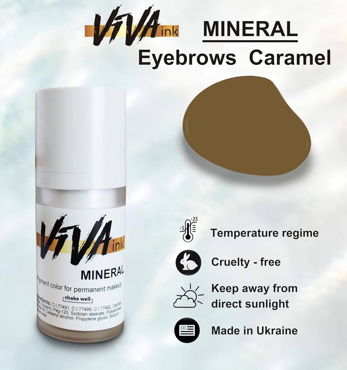 Eyebrow Permanent Makeup Mineral Ink – Caramel – Long Lasting Permanent Eyebrow Pigment for Microblading – Saturated and Natural Colored Mineral Ink for Eyebrow Tattoo (0.5 oz)