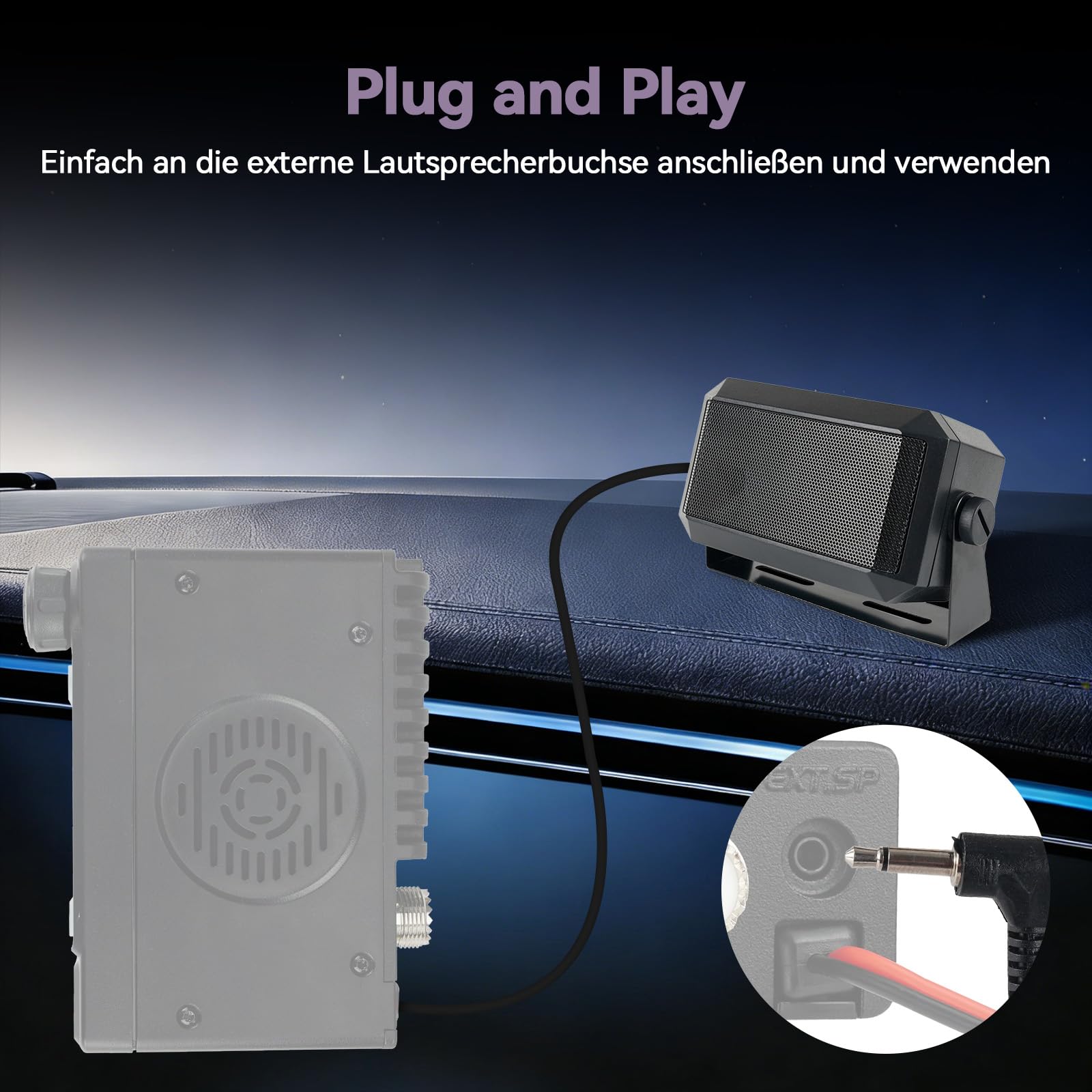 Retevis V001 CB Altoparlante Esterno, 8 Ohm 5 W, con Spina da 3,5 mm e kit di Montaggio, Altoparlante Rettangolare per Comunicazioni, Compatibile con radio CB MB61/MB62/MB63A (1 pezzo)
