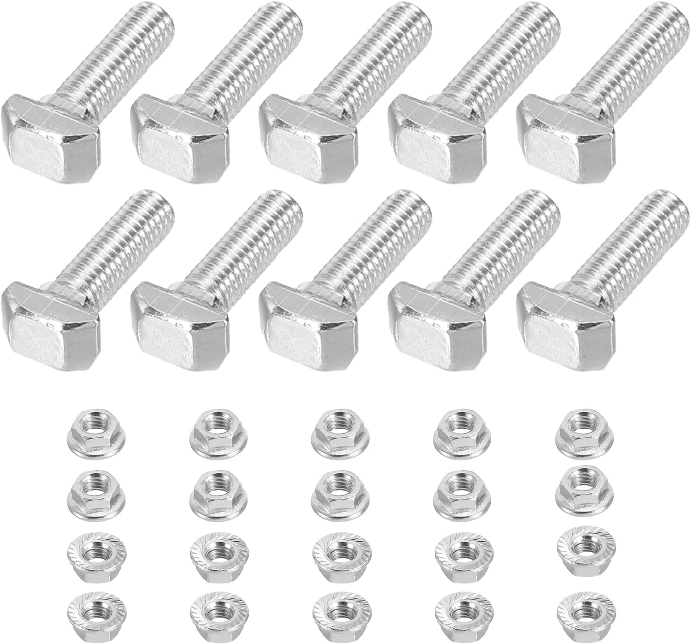 PATIKIL M5x25 Hammer Head Bolt T Screw, 10 Pcs T Slot Drop in Bolt Hammer Head Bolts with 10 Pcs Hexagon Flange Nuts for 2020 Series European Standard Aluminum Profile
