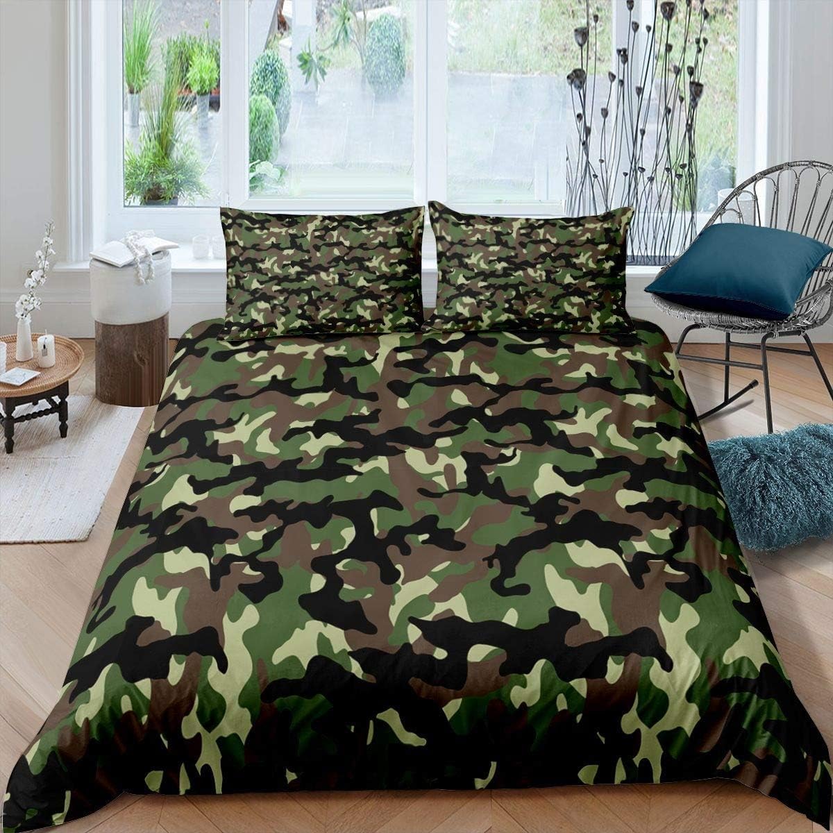 Camouflage Duvet Cover for Kids Force Hidden armyGreen Comforter Cover for Boys Girls Teens Decorative 2 Piece Junior/Cot Bed Cool Style Bedding Set(1 Quilt Cover+ 1 Pillowcases),Zipper