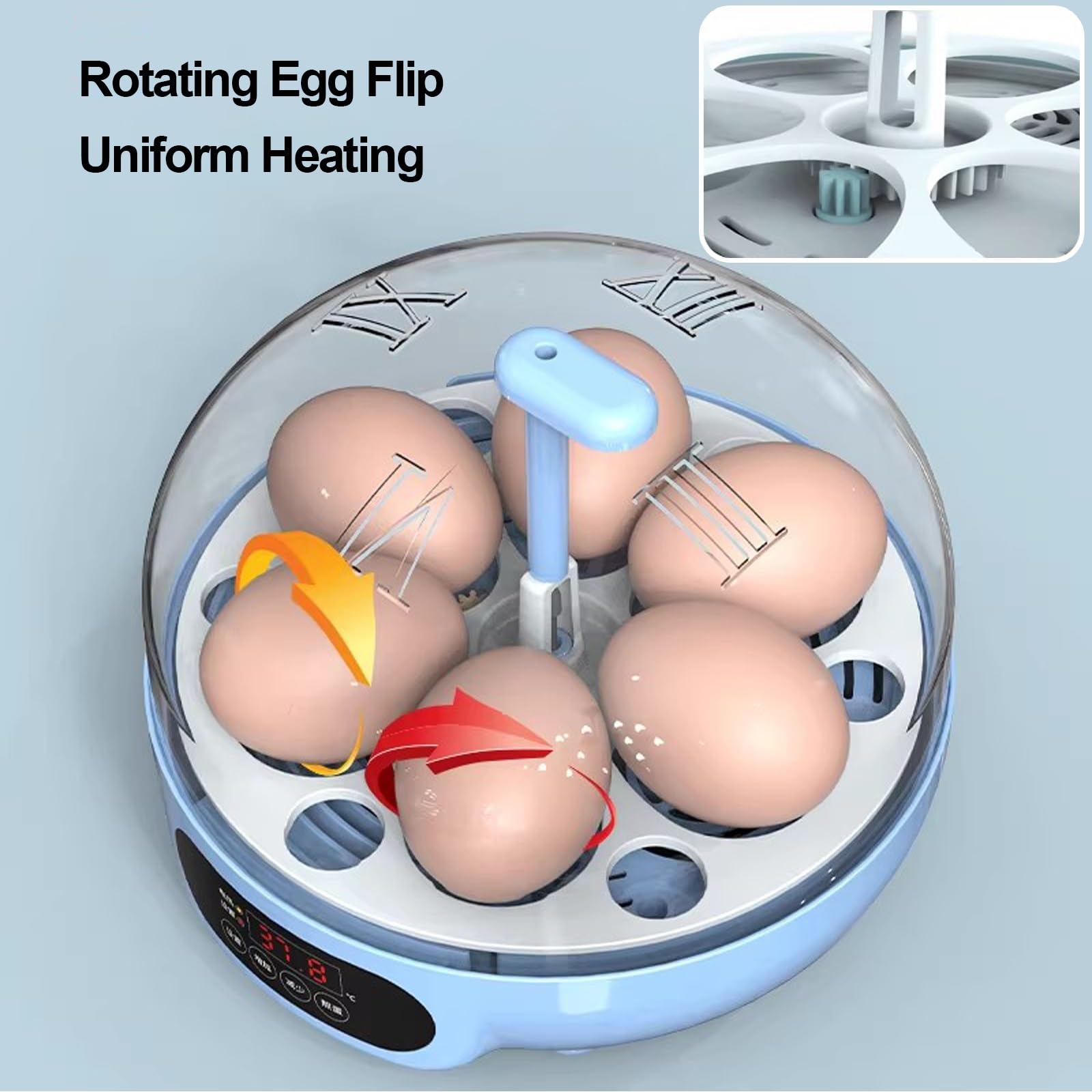 Mini Incubadora de Huevos con Volteo y Humedad Automáticos, Ovoscopio y Rellenado Automático de Agua; para Huevos de Gallina, Pato, Codorniz y Loro(6 Eggs)