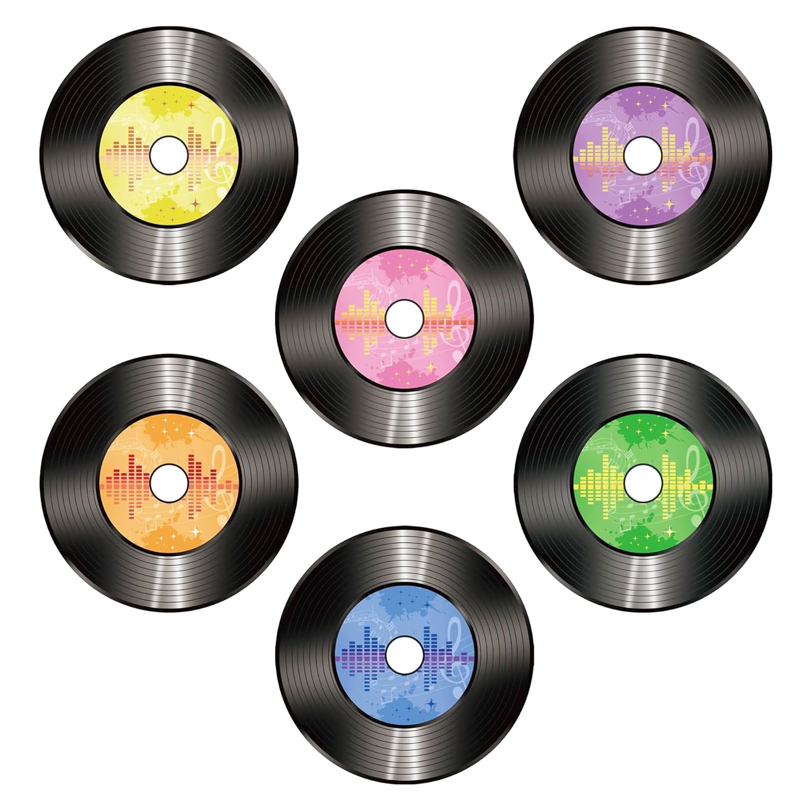 Vuzvuv 48Pcs 70s 80s 90s Disco Records Paper Cutouts with 100Pcs Glue Points,Records Cut Outs Bulletin Board Decorations for Birthday Party Theme Decor Supplies