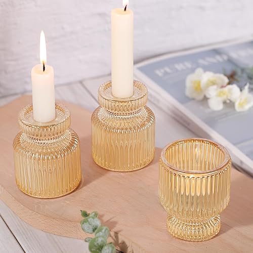 Miniatura 4 de DARJEN 6 portavelas dorados, portavelas de cristal, candelabros votivos para centros de mesa, bodas, cenas, hogar, regalos