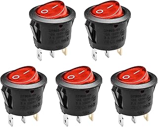 QTEATAK KCD1 On/Off 3-Pin 2-Position Snap 10A/125V, 6A/250V Red LED Round Boat Rocker Switch-5Pack