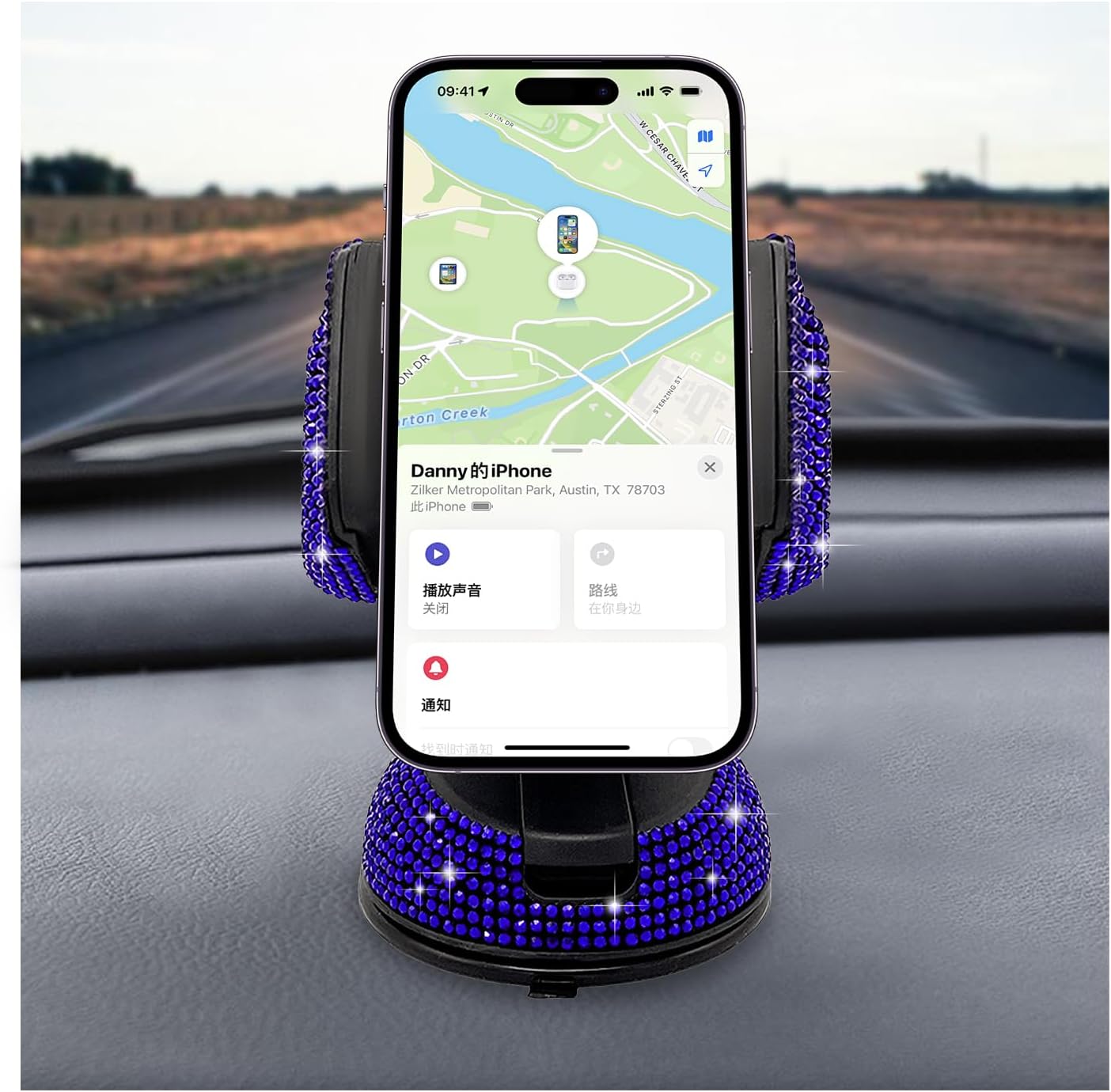 Bling Cell Phone Holder, 360° Adjustable Automotive Phone Stand with Rhinestones, Universal Crystal Phone Holder for Car Windshield Dashboard Air Vent, Car Accessories (Royal Blue)