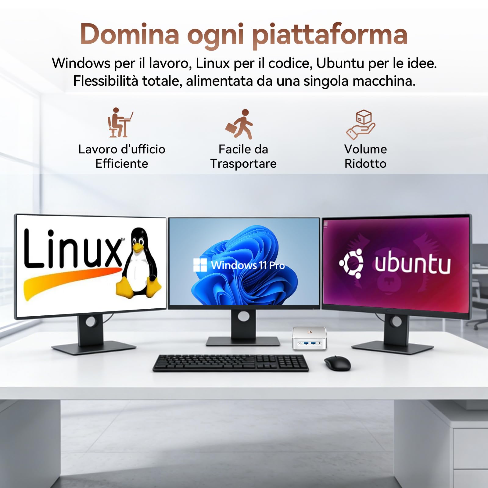 Huidun H80 Mini PC Win 11 Pro, AMD Ryzen 5 16GB RAM 512GB SSD, Micro Desktop Computer, Grafica Radeon Vega 8, 4K@60Hz UHD, Silenzioso per Ufficio, Studio e Automazione 24/7, Garanzia 3 Anni