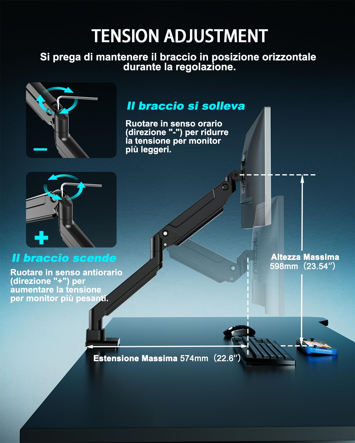 Supporto per monitor EP Gear da 17-49 pollici per schermi fino a 20 kg, braccio per monitor curvo ultrawide per impieghi gravosi, supporto per scrivania singolo regolabile, VESA 75x75 mm/100x100 mm