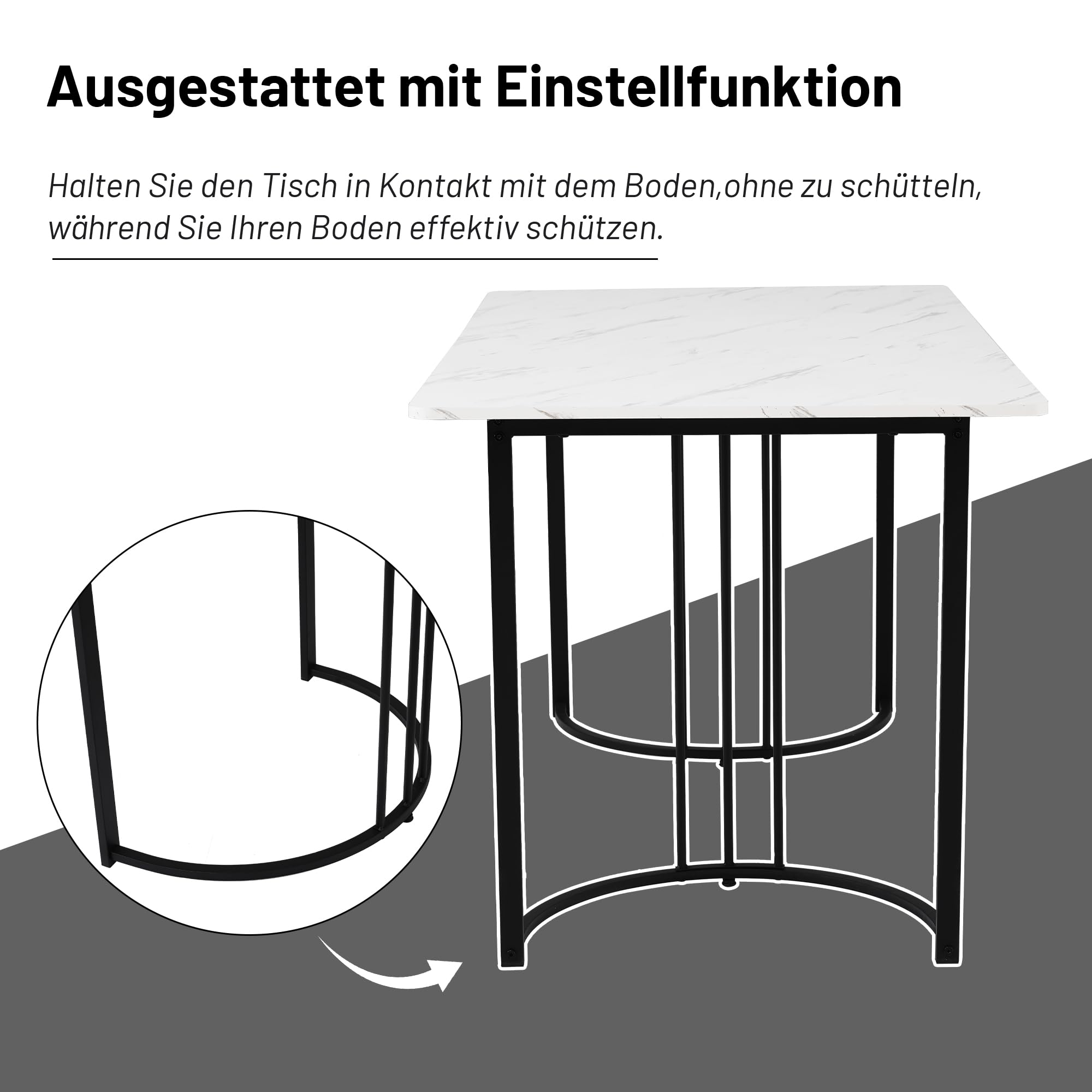 140x80cm Esstisch mit 4 Stühlen Set, Essgruppe mit Rechteckiger Küchentisch und Esszimmerstühle, Esstisch mit Stühle, Schwarz Tischbeine und Grau Samt Küchenstühle