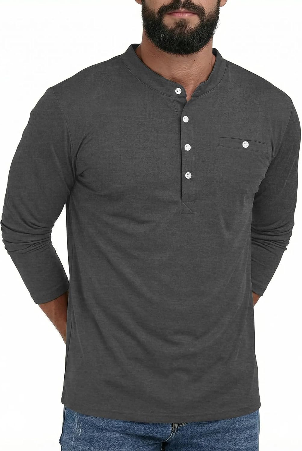Men's Henley Shirts Casual Long Sleeve Button T-Shirt Lightweight Pullover Shirt with Pocket - Image 4