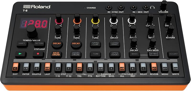 MÁQUINA DE BEAT AIRA Compact T-8 | Máquina de ritmo y bajo ultraportátil con sonidos genuinos de Roland | Secuenciador de batería TR-REC | Seis pistas rítmicas | Efectos incorporados | Conectividad USB y MIDI | Máquina de ritmo y bajo ultraportátil con sonidos genuinos de Roland, secuenciador de batería TR-REC, seis pistas de ritmo, efectos integrados