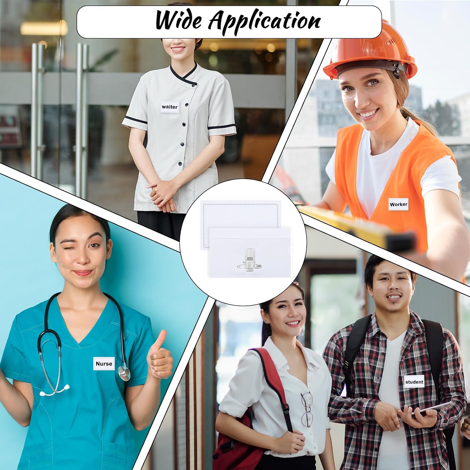 ANFAN 20 Pcs Name Tags with Pins, Clear Plastic Pin Badge Holder (3.54x2.16 Inch) with Inserts, Reusable PVC Name Tag for Conference, Event & Office - Image 7