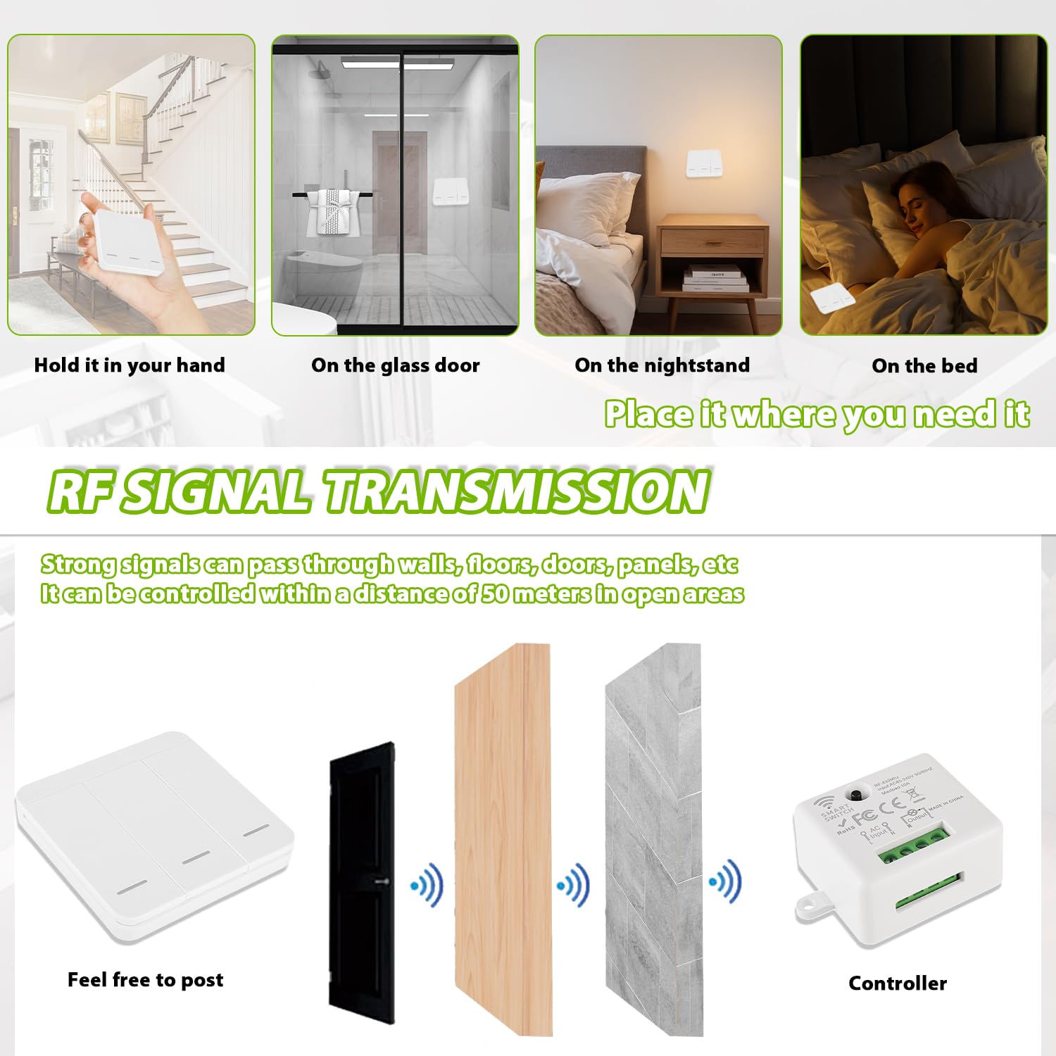interruttore senza fili della luce trasmettitore RF e controller ricevitore 10A 240V, utilizzato per installazione semplice per lampade fino a 1500W (3 ricevitore e 1 interruttore)