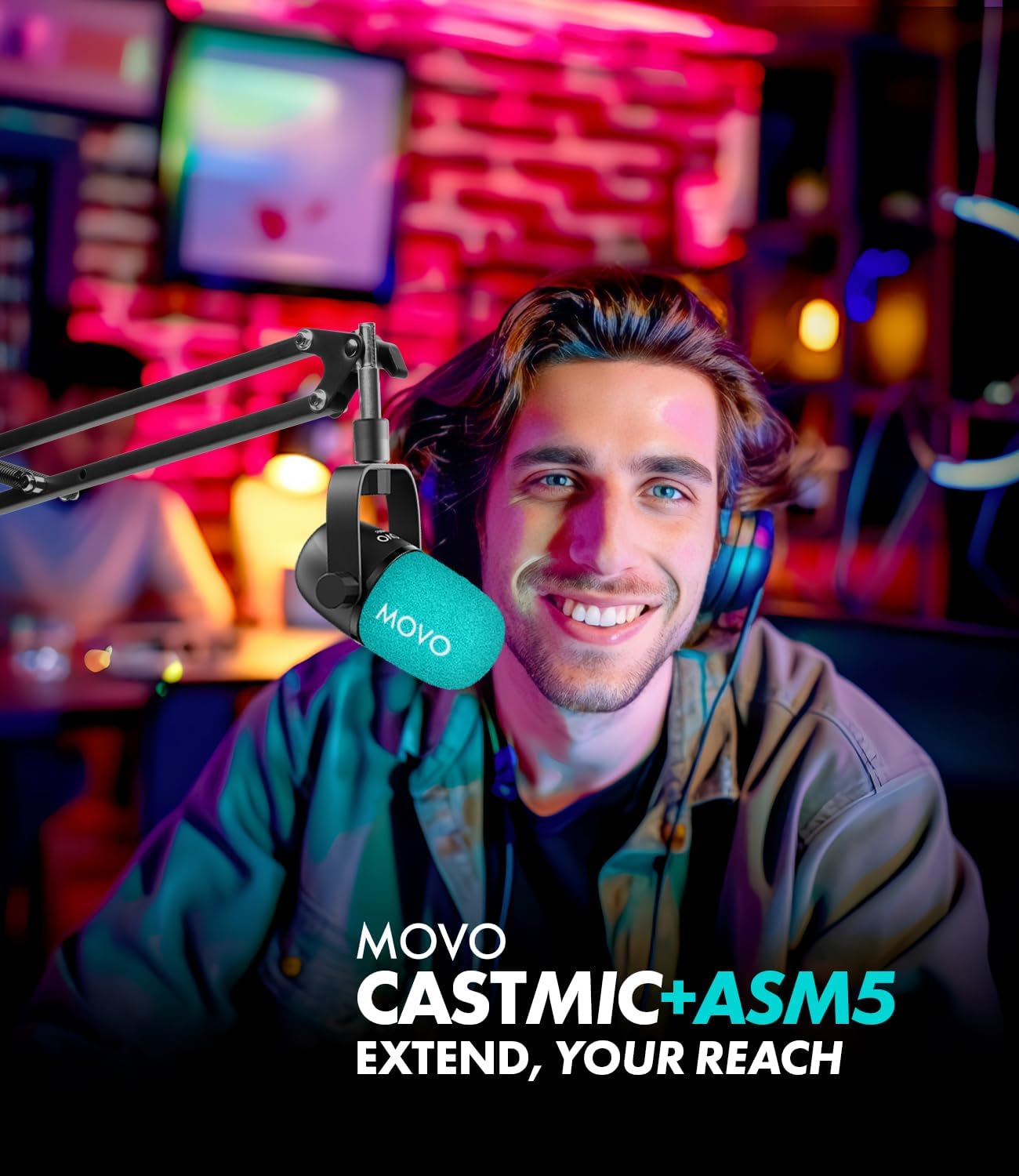 Movo Podcast Microphone Kit with CastMic Dynamic XLR Microphone with Boom Arm for Recording Vocals, PC, Gaming, Streaming, YouTube, and Musicians - Studio Cardioid Podcast Mic for Content Creators
