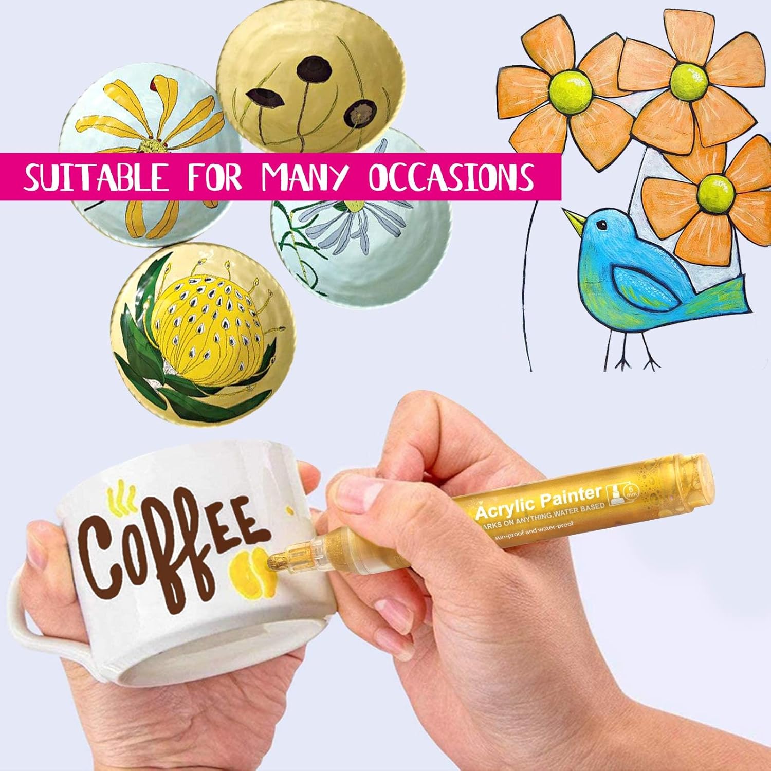 Acrylic Paint Marker Pens,60 Color Painting Markers for Halloween Pumpkin Rock Painting with Canvas Bag, Stone, Ceramic, Glass, Wood, Fabric, Canvas, Set of Paint Markers