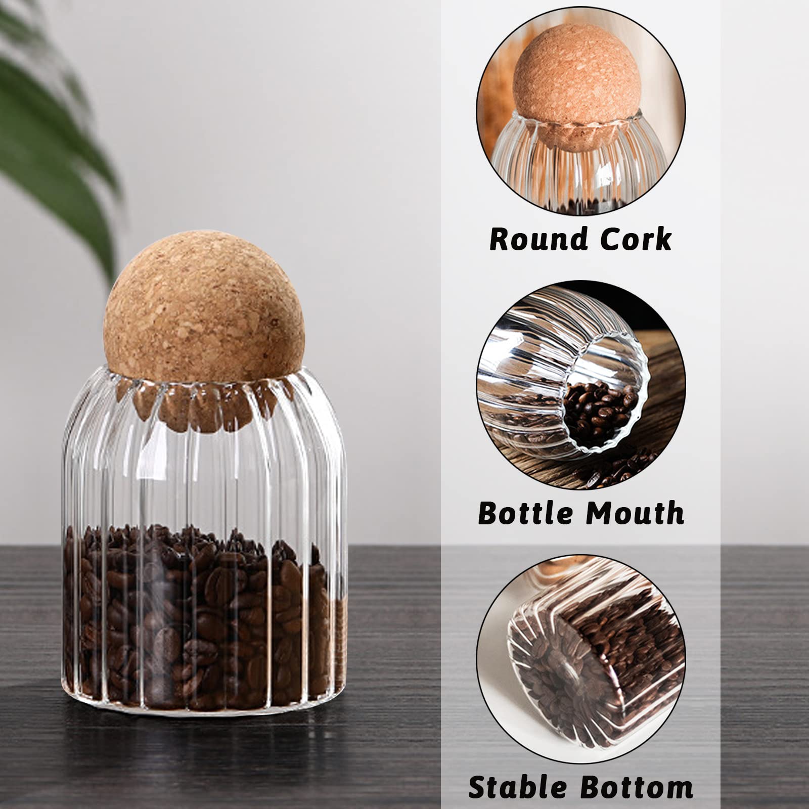 Set Di 3 Barattoli In Vetro Con Tappo A Sfera In Sughero – 500, 800 E 1000 Ml, Per Spezie, Dolci E Decorazioni