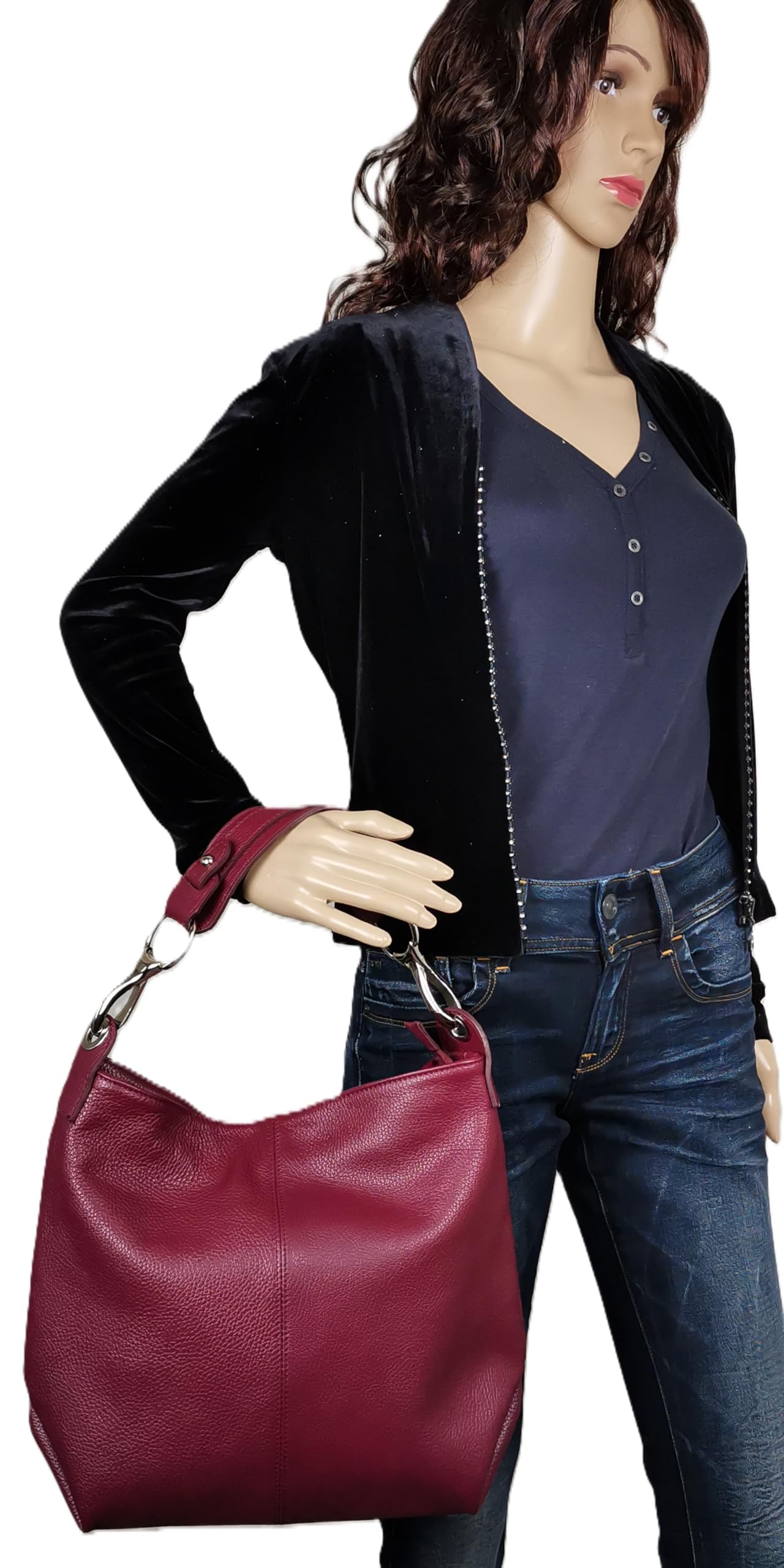 AMBRA Moda GL033 - Borsa a spalla da donna in vera pelle italiana, borsa a tracolla, borsa a mano da donna