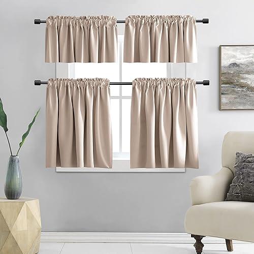 Miniatura 5 de DONREN 2 paneles de cortinas opacas para ventanas pequeñas, cortinas de gabinete para cocina con bolsillo para barra (gris pardo cálido, 30 x 36