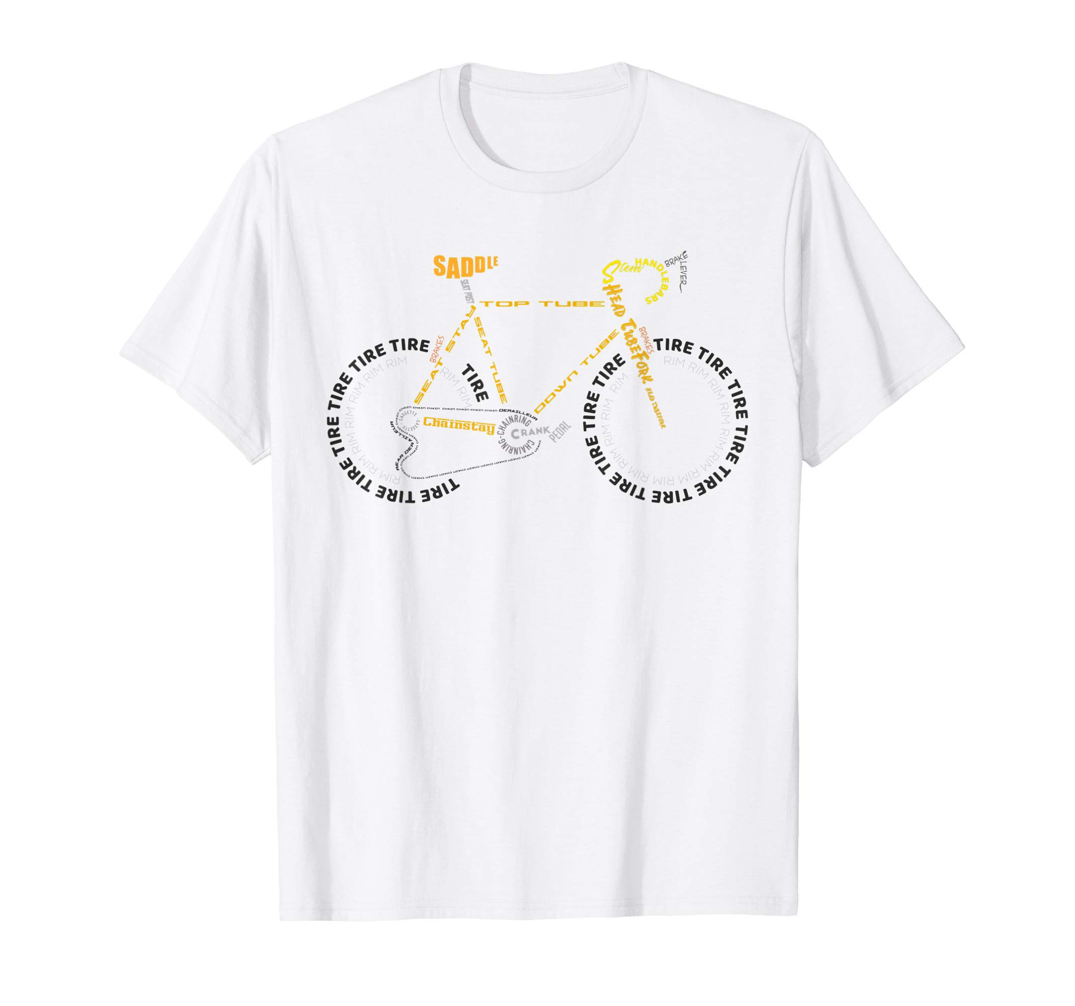 | Bicycle Anatomy Shirt | Unisex-Adults Cycling T-Shirt | White, Small, Short Sleeve