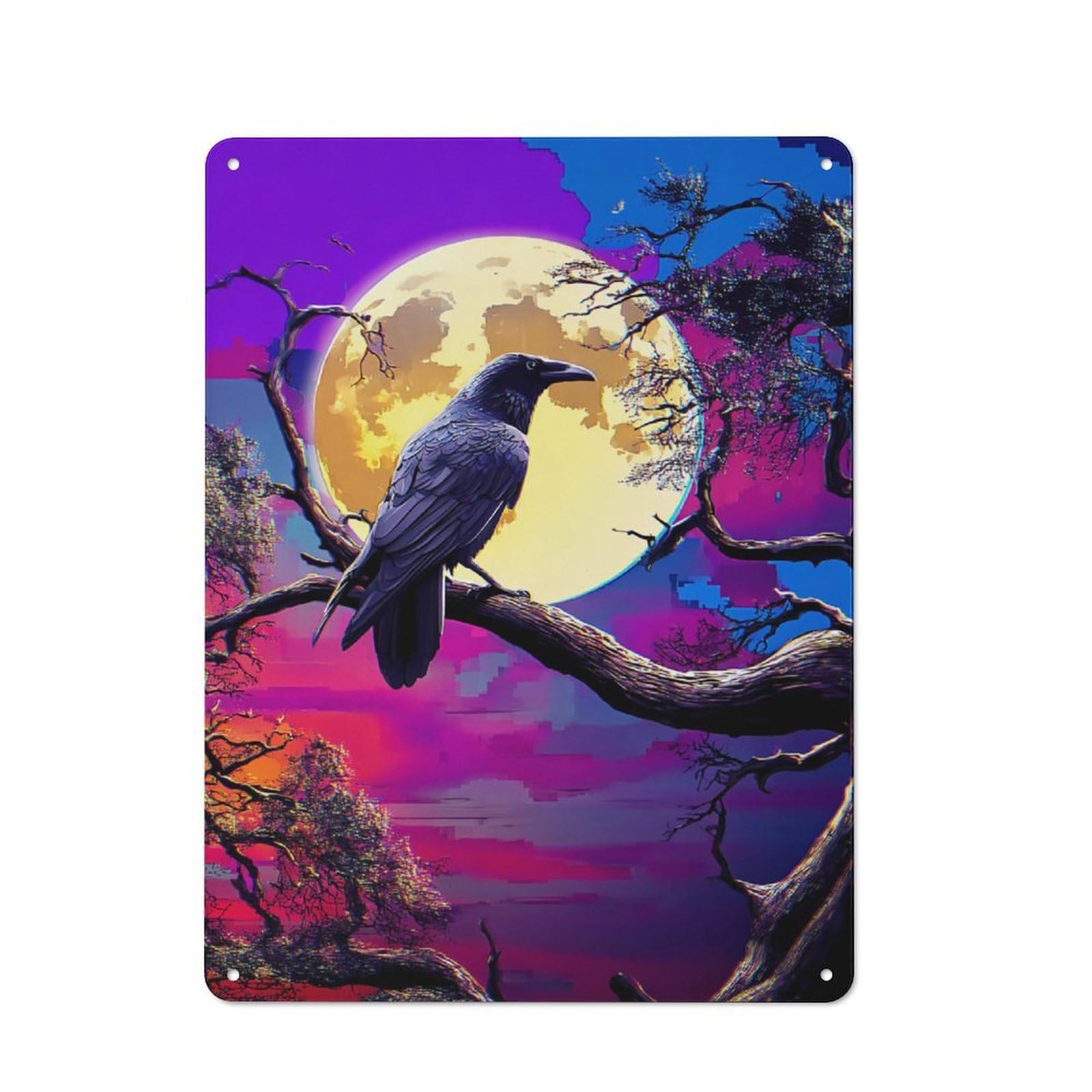 Junmoney Moonlit Raven Silhouette-1 For Garden Room Or Summerhouse, Retro Tin Sign 40X30cm, For Garage, Workshop And Man Cave Decoration