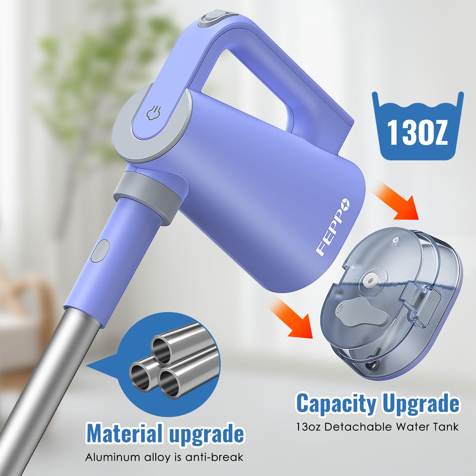 FEPPO Pulitore a vapore con vaporizzatore portatile rimovibile per la pulizia del pavimento, include accessori multiuso e cuscinetti in microfibra lavabili