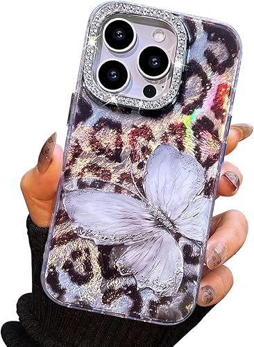 Miniatura 21 de I-MGAE-IN-AR - Funda diseñada para iPhone 12 y 12 Pro, diseño de mariposa plateada brillante, funda protectora de poliuretano termoplástico, suave,