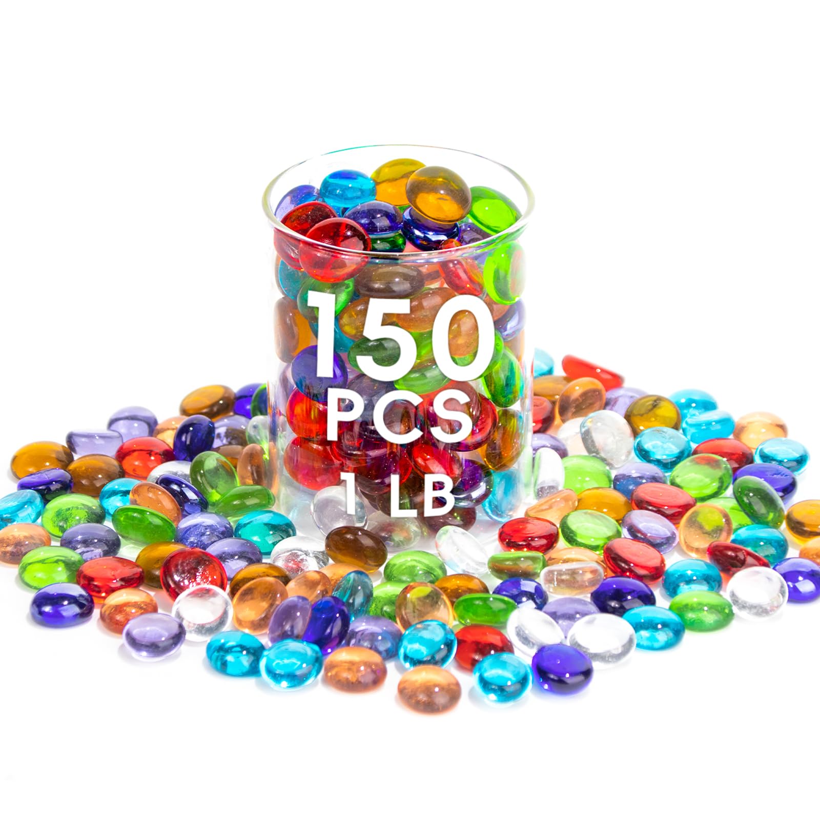 Photo 1 of 1 LB Mix Color Glass Beads, Mini Flat Glass Marbles~150PCS for Vase Fillers, Floral Bottom Mancala Gems Pebbles Fish Tank Rocks for Table Scatter Aquarium,Home Decorative Art Craft Supplies(0.5"~0.7")