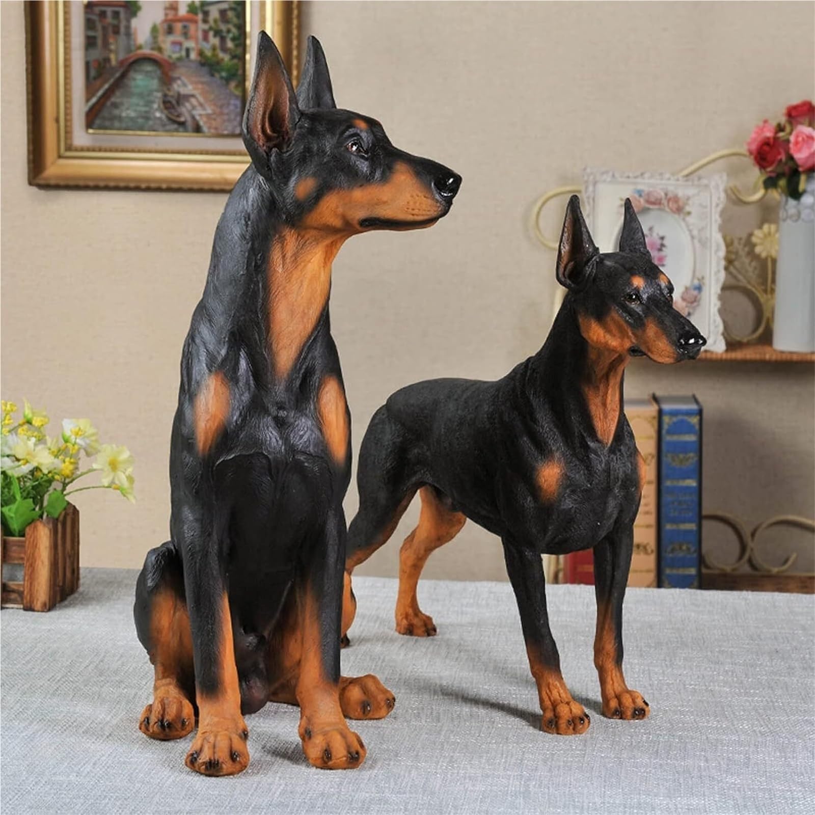 Arredo da giardino Doberman Dog Statue Figurine di animali Scultura in resina Decorazione for esterni Arredo da esterno