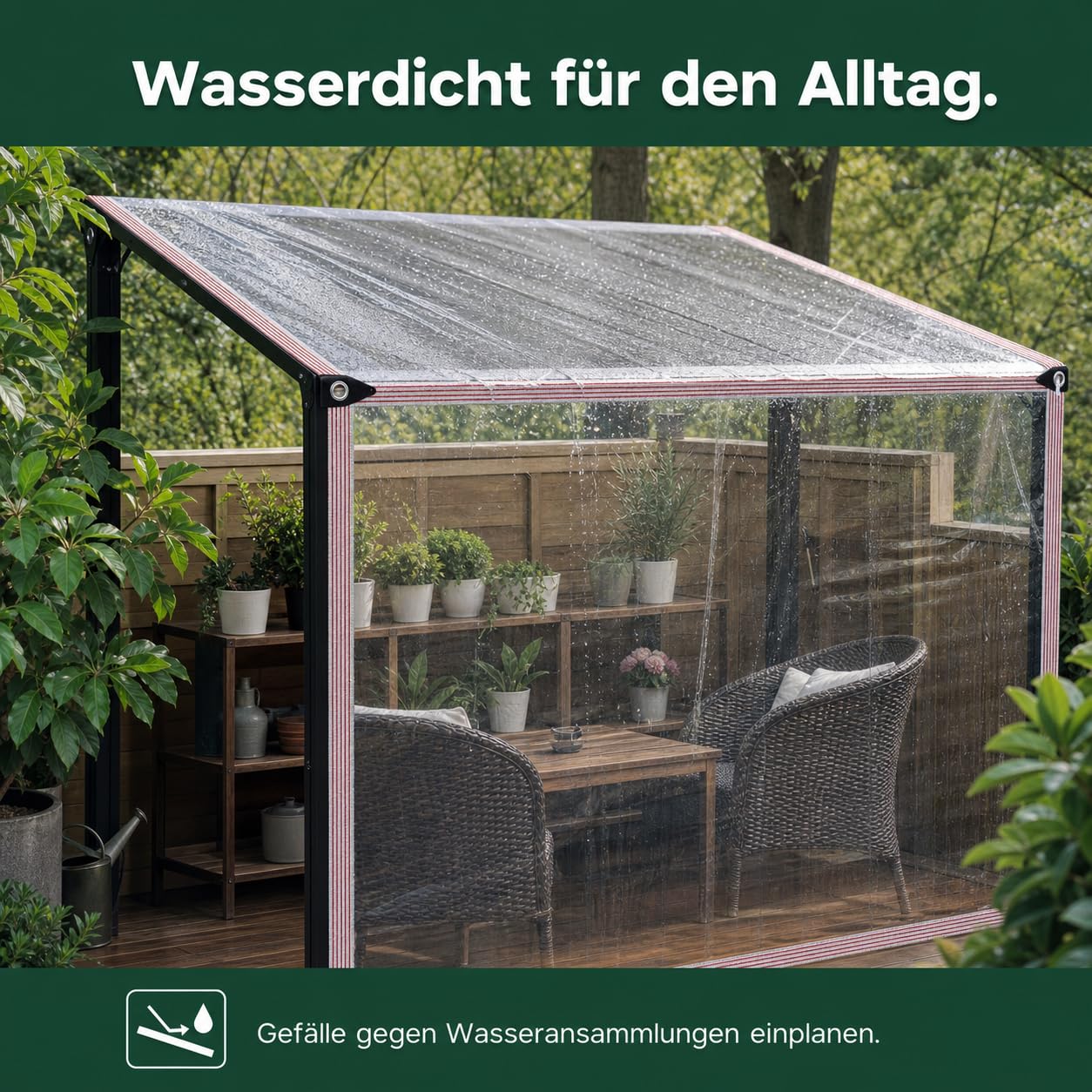 Transparente Plane mit Ösen, wasserdicht, 90% klar, 3x5m