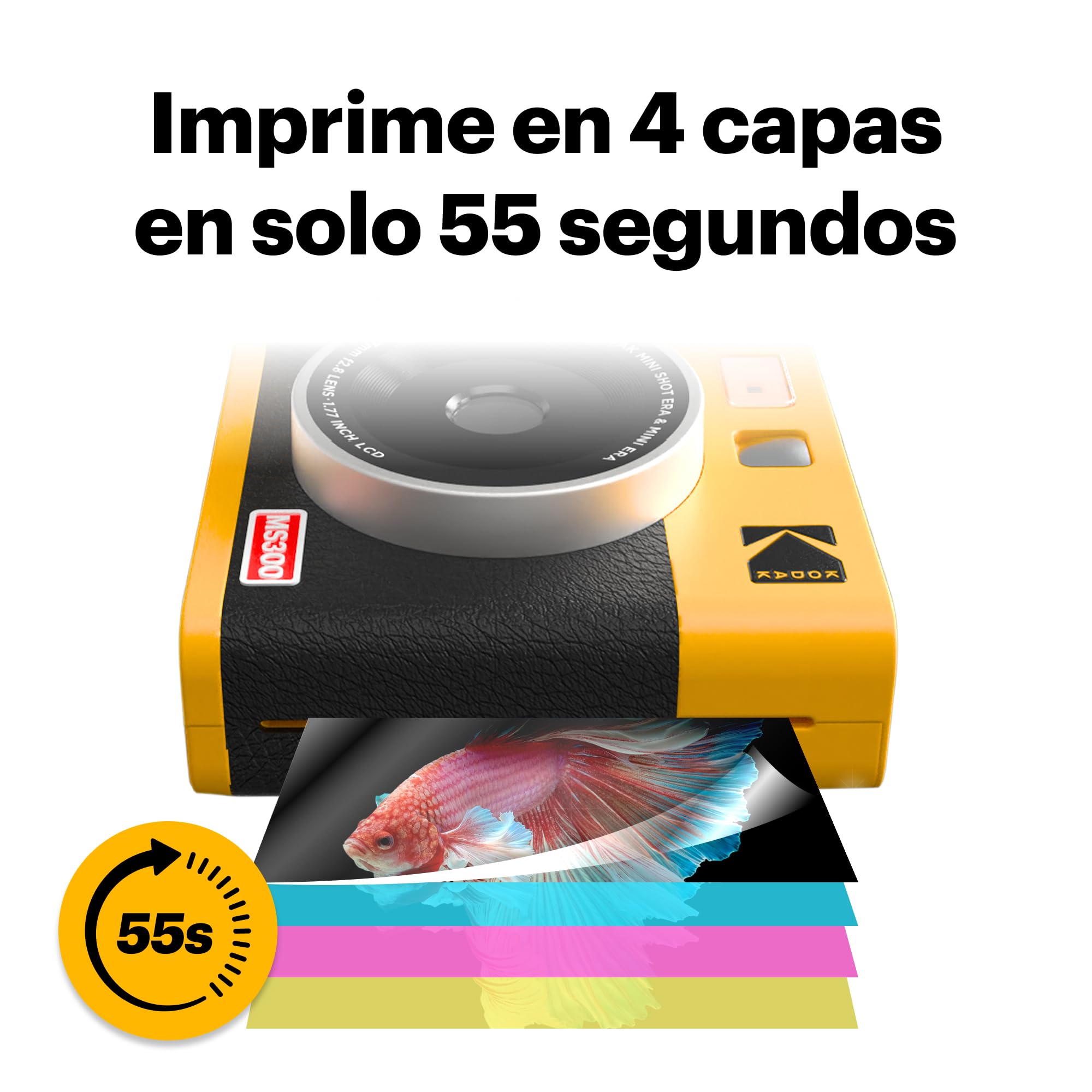 KODAK Mini Shot 3 ERA 4PASS 2-en-1 Cámara Instantánea e Impresora de Fotos (7,6x7,6cm) (Cámara + Pack con 68 Hojas (8 Hojas Iniciales + 60 Hojas), Negro)