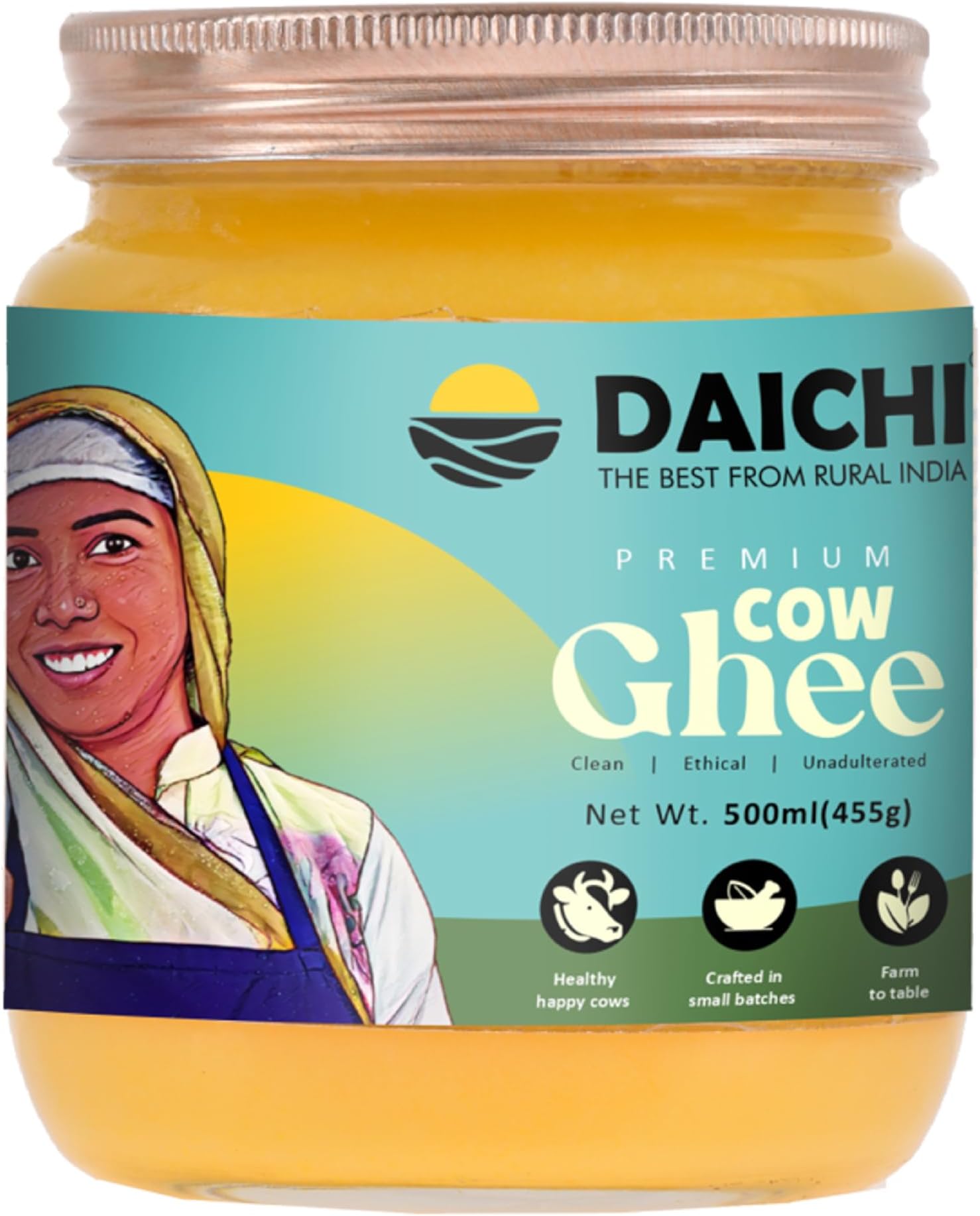 Daichi - Premium Cow Ghee - 500ML (Pack of 1) | Pure, Natural, & Healthy | Grass-Fed Cows | Danedar Texture | Rich In Good Fats & Antioxidants | Easy To Digest | Crafted in Small batches