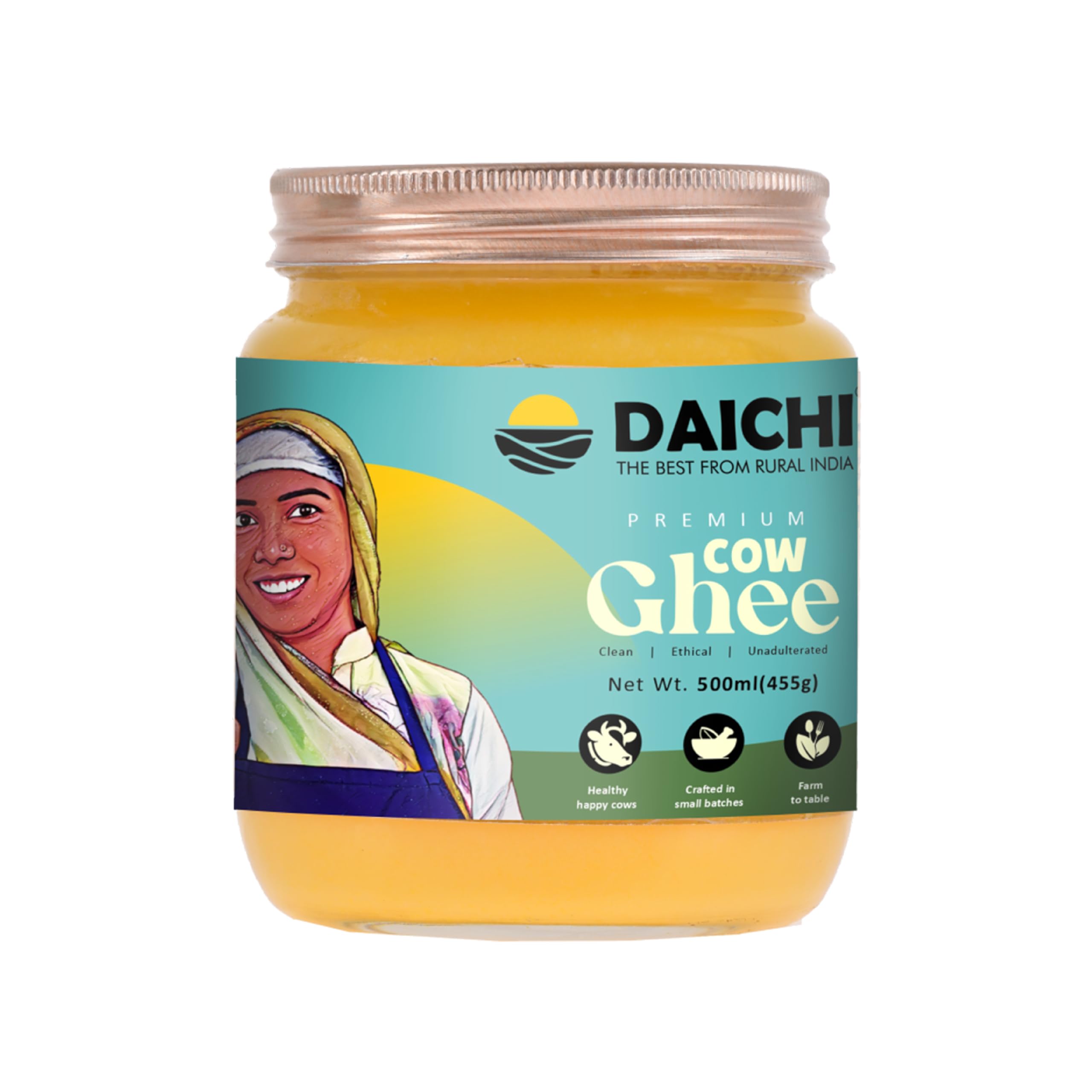 Daichi - Premium Cow Ghee - 500ML (Pack of 1) | Pure, Natural, & Healthy | Grass-Fed Cows | Danedar Texture | Rich In Good Fats & Antioxidants | Easy To Digest | Crafted in Small batches