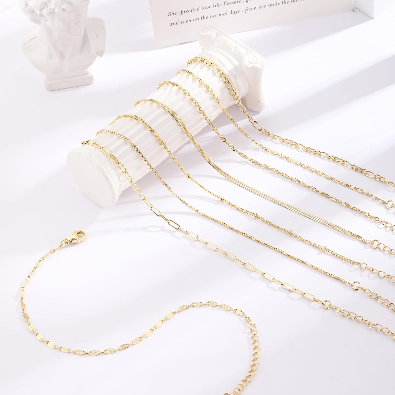 Bracelets for Women, Waterproof 14K Gold/Silver Plated Stackable Bracelets for Women Non Tarnish Trendy Dainty Paperclip Figaro Box Herringbone Hand Chain Bracelet Pack Stack Adjustable Jewelry for Women - Image 6