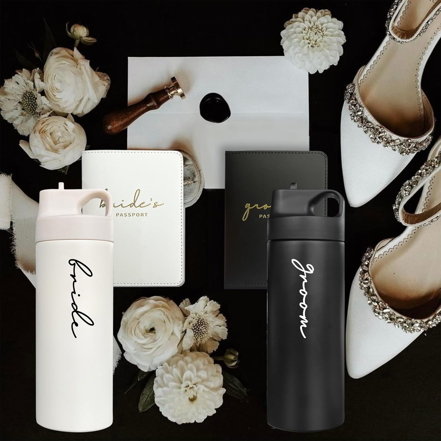 Bride and Groom Insulated Tumblers | The Perfect Engagement Gift for Couples | Personalized Wedding Water Bottles for Him and Her - Image 5