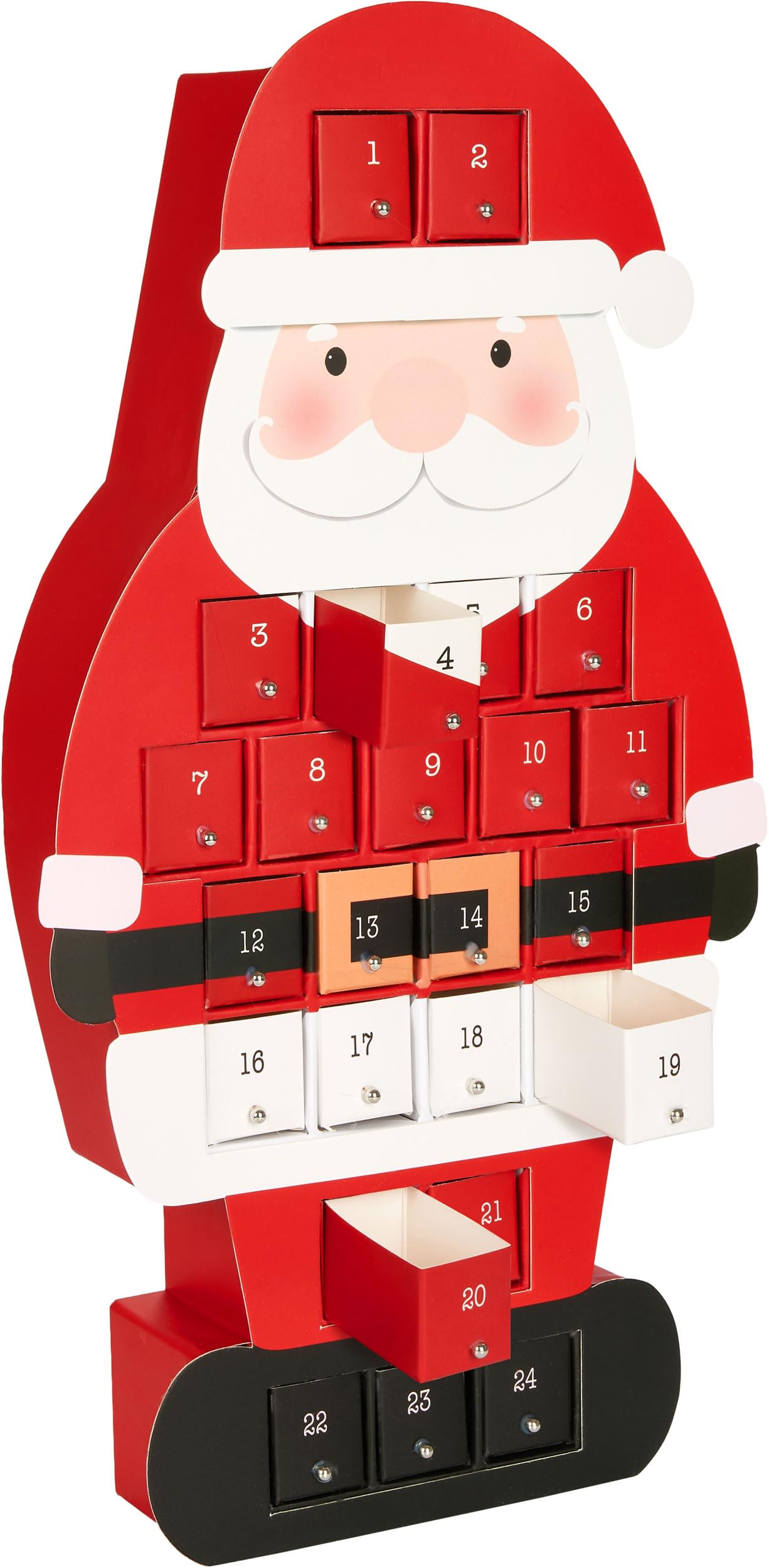 BRUBAKER Calendrier de l'Avent à Remplir - Père Noël avec 24 Petites Portes pour des Bons, des Bonbons et d'autres Surprises - Calendrier de l'Avent DIY - 46 cm en Carton - Rouge