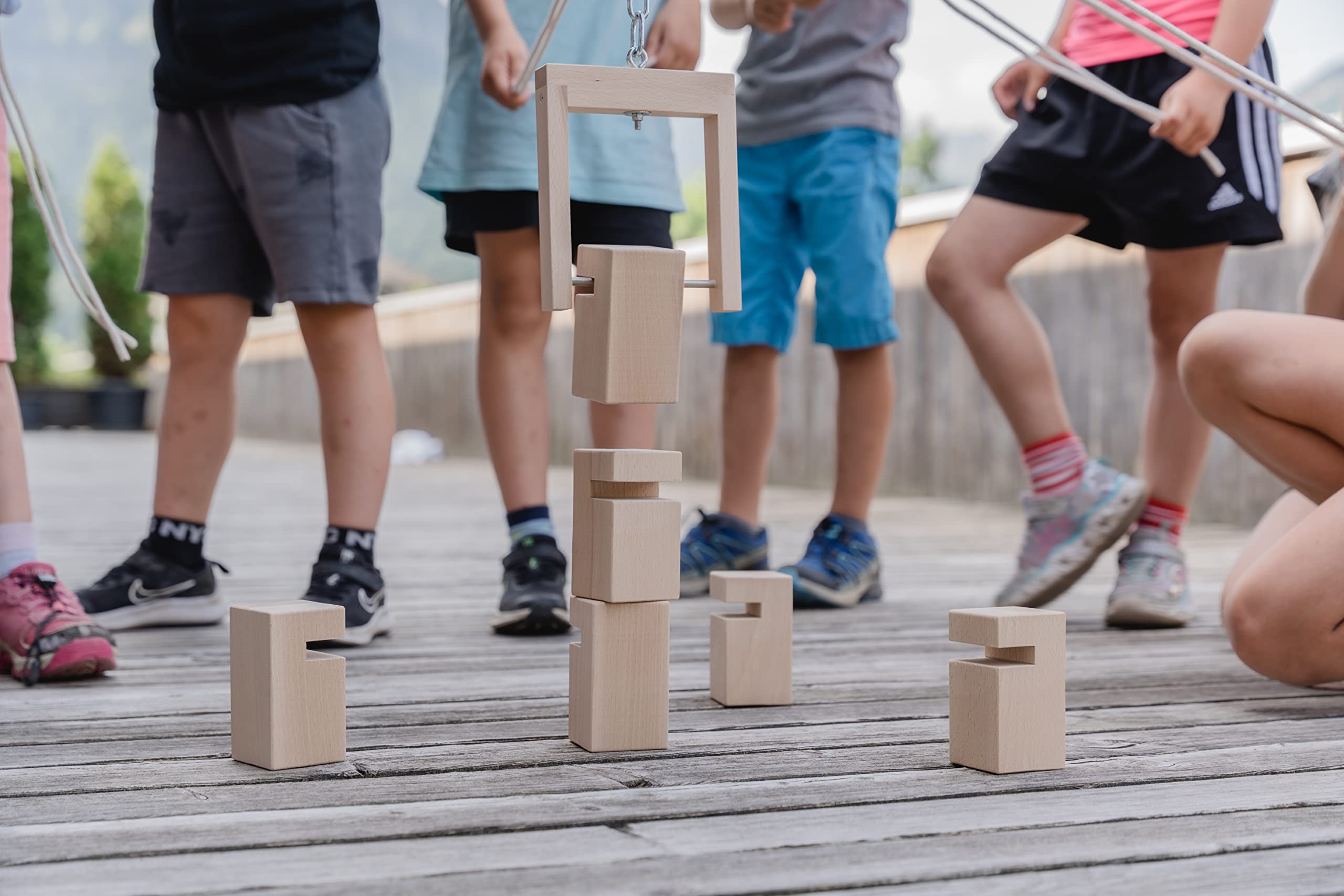 La Tour Froebel pour Tout-Petits - Jeu d'équipe en Bois de hêtre - 4 à 7 Ans - avec Sac de Transport
